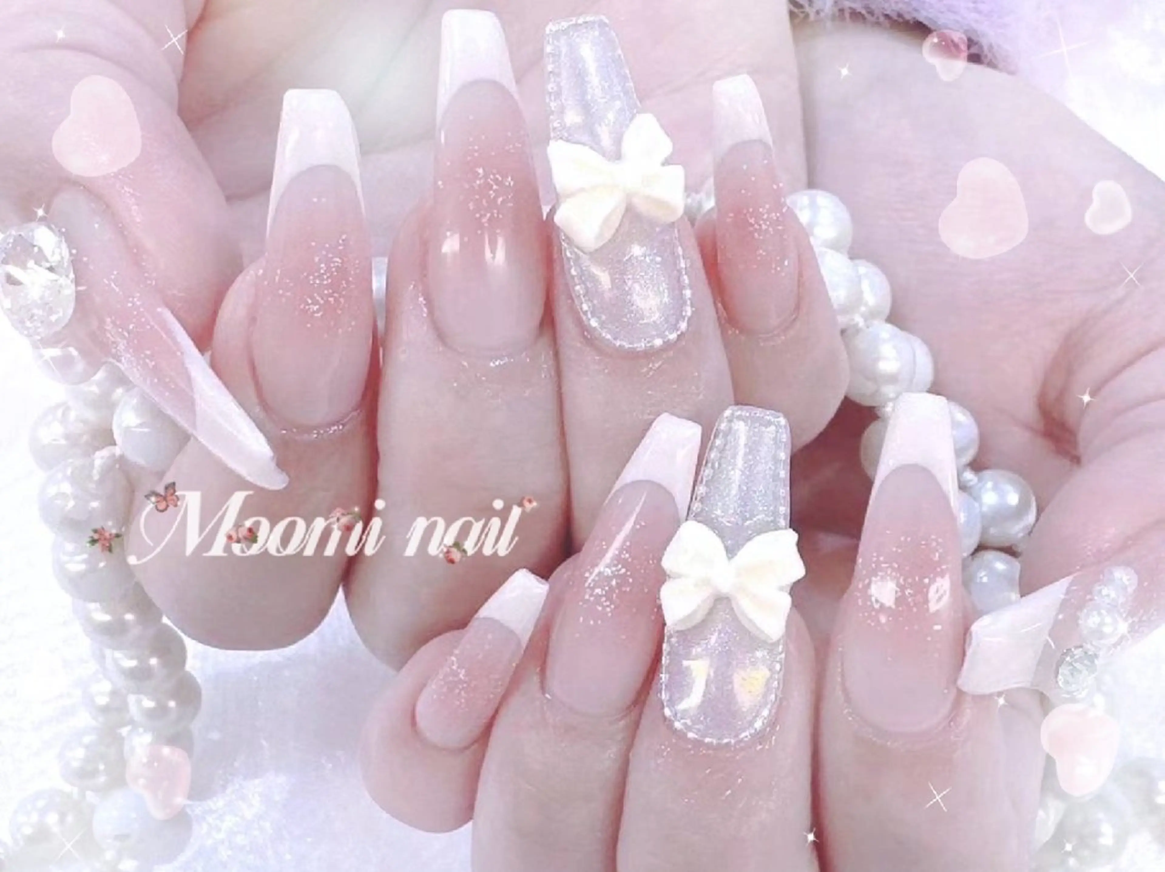ネイル アートネイル 成人式 長さ出し フットネイル フレンチネイル ハンドネイル moomi nail スカルプ専門のネイルデザイン