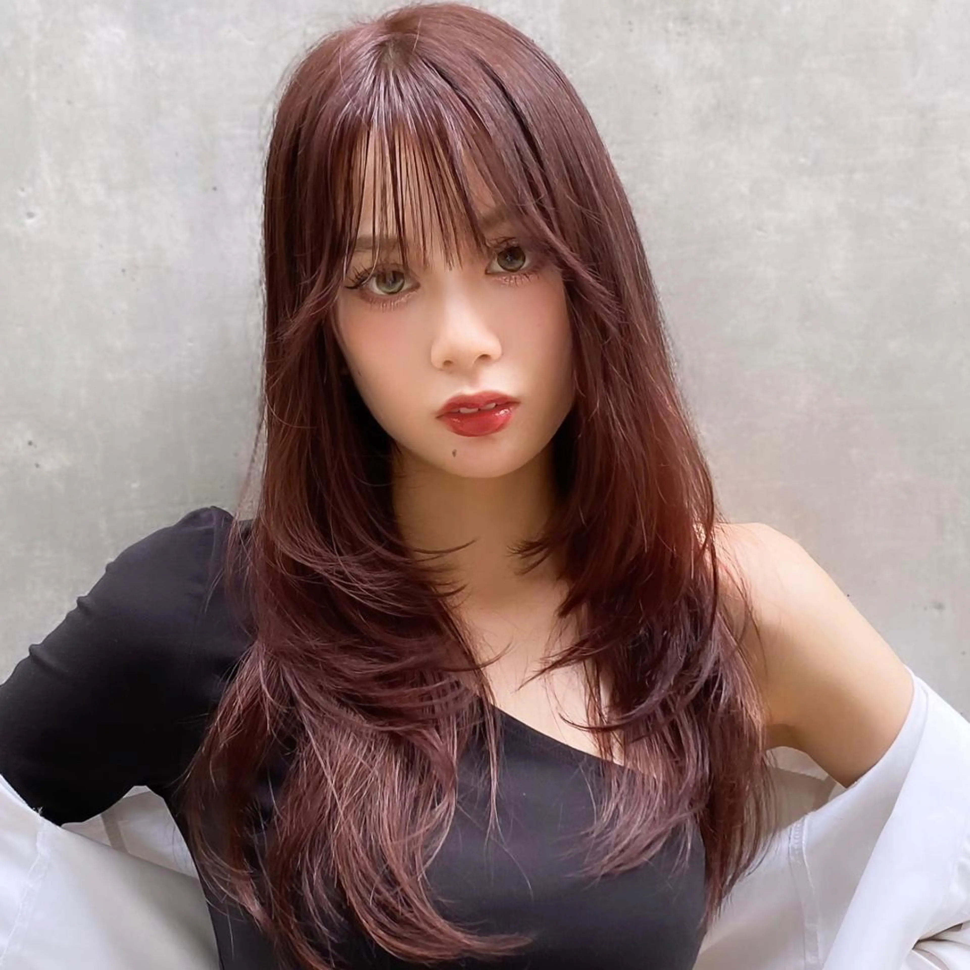 ロング カラー ブリーチ ダブルカラー イルミナカラー ブリーチなしカラー レッドカラー ✨ハッシュカット✨ ユウキ✨のヘアスタイル