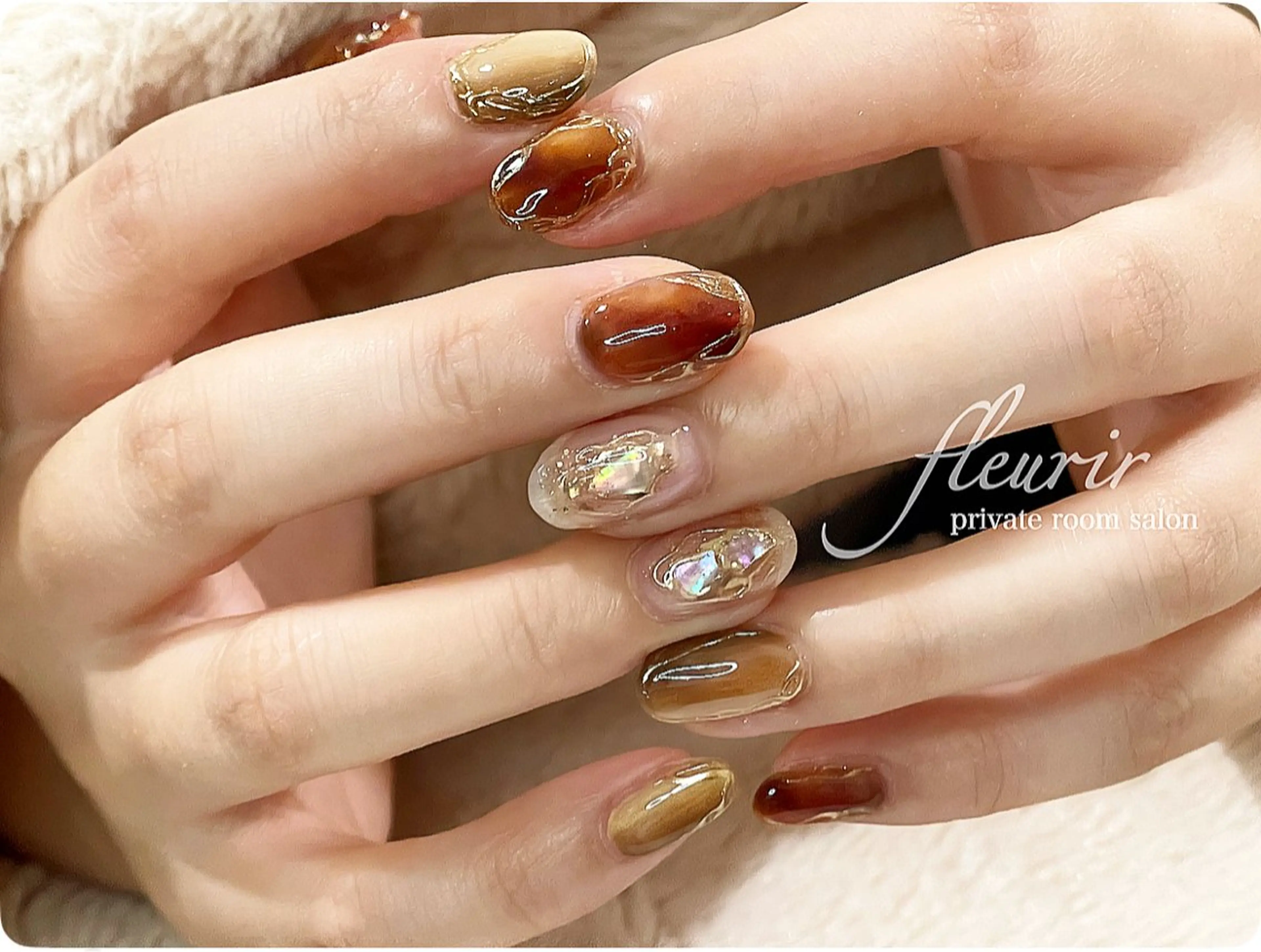 ネイル アートネイル べっ甲ネイル ラメ(グリッター) ミラーネイル ニュアンスネイル フルリール 【プライベートサロンのネイルデザイン