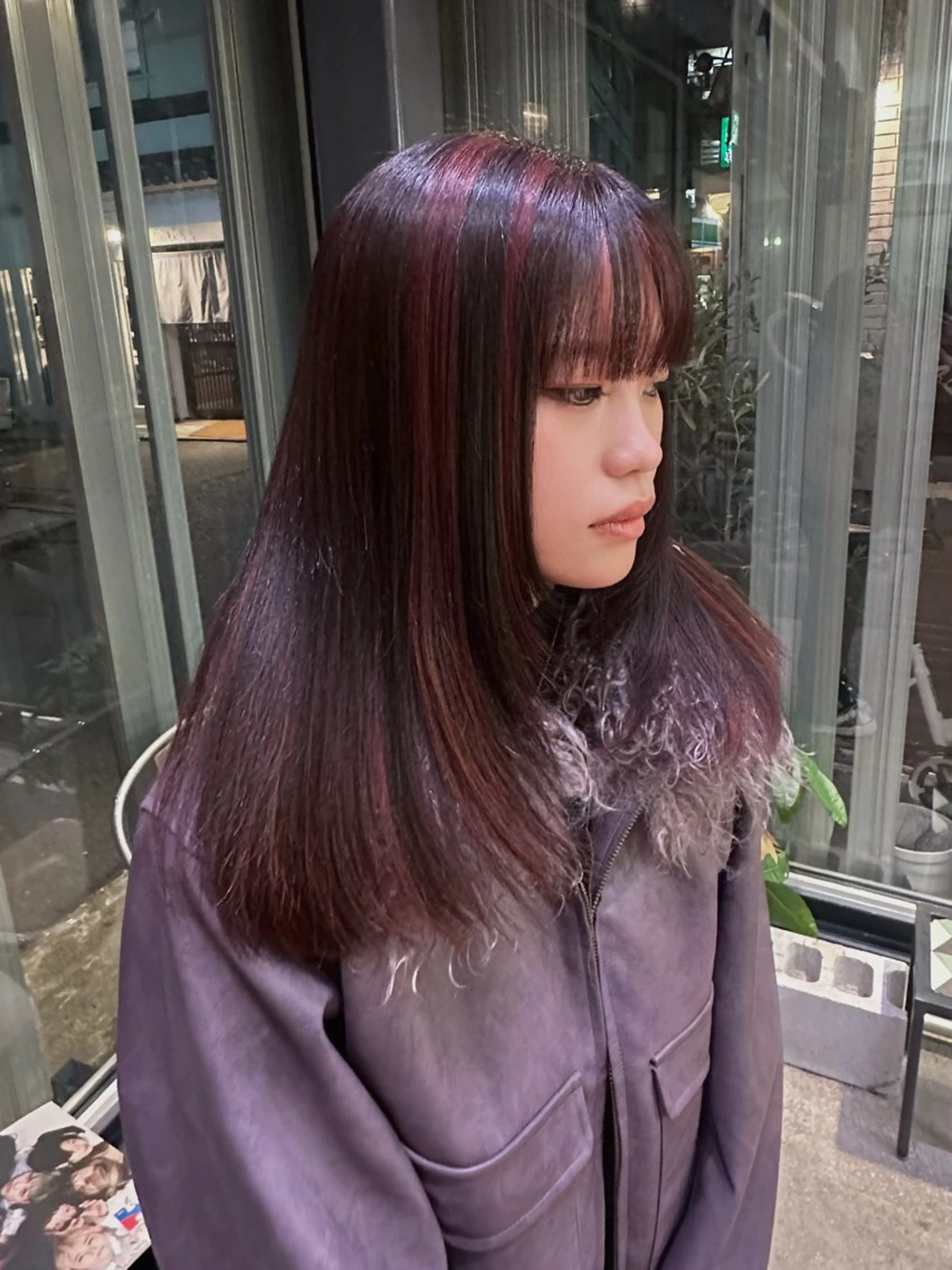 セミロング 顔まわりレイヤー 顔周りカット 髪質改善 レイヤーカット シャギー ヘアカラー デザインカラー/中性 ウルフ/mitsuのヘアスタイル