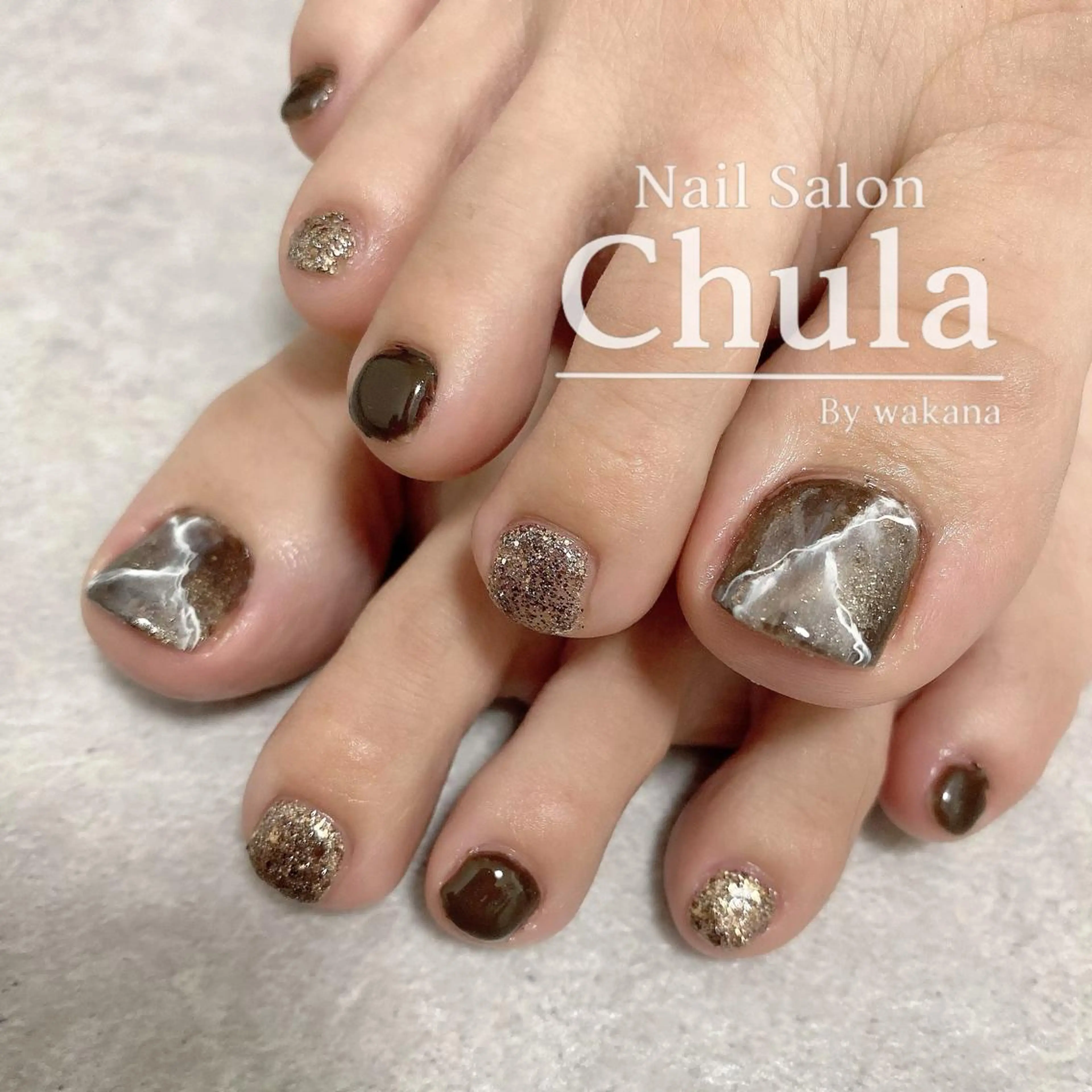 ネイル ブラウン フットネイル ニュアンスネイル フットネイル Nailsalon Chulaのネイルデザイン