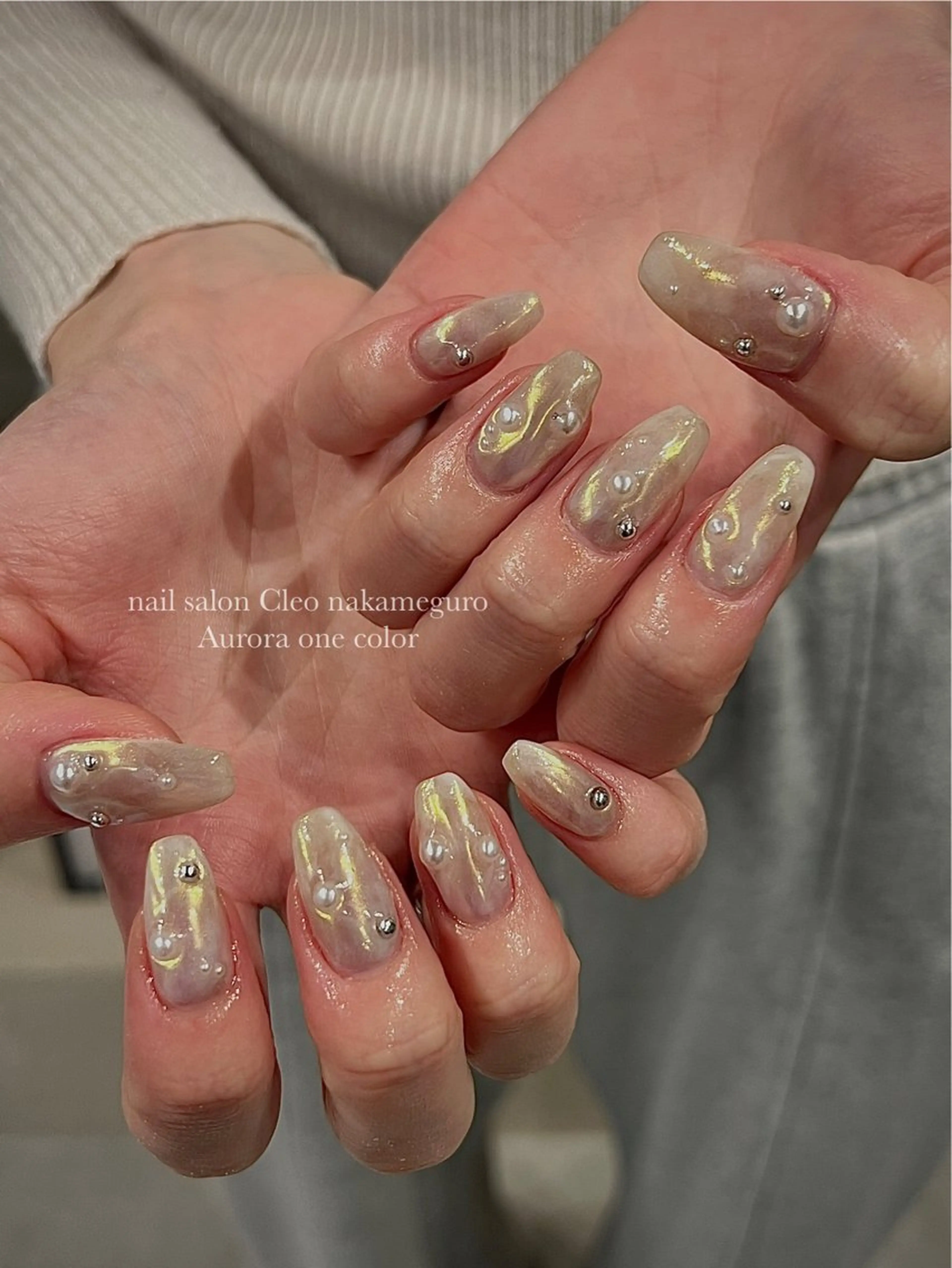 ネイル オーロラネイル フラワーネイル フレンチネイル ジェルネイル ハート ハンドネイル Cleo中目黒店 Hinahoのネイルデザイン