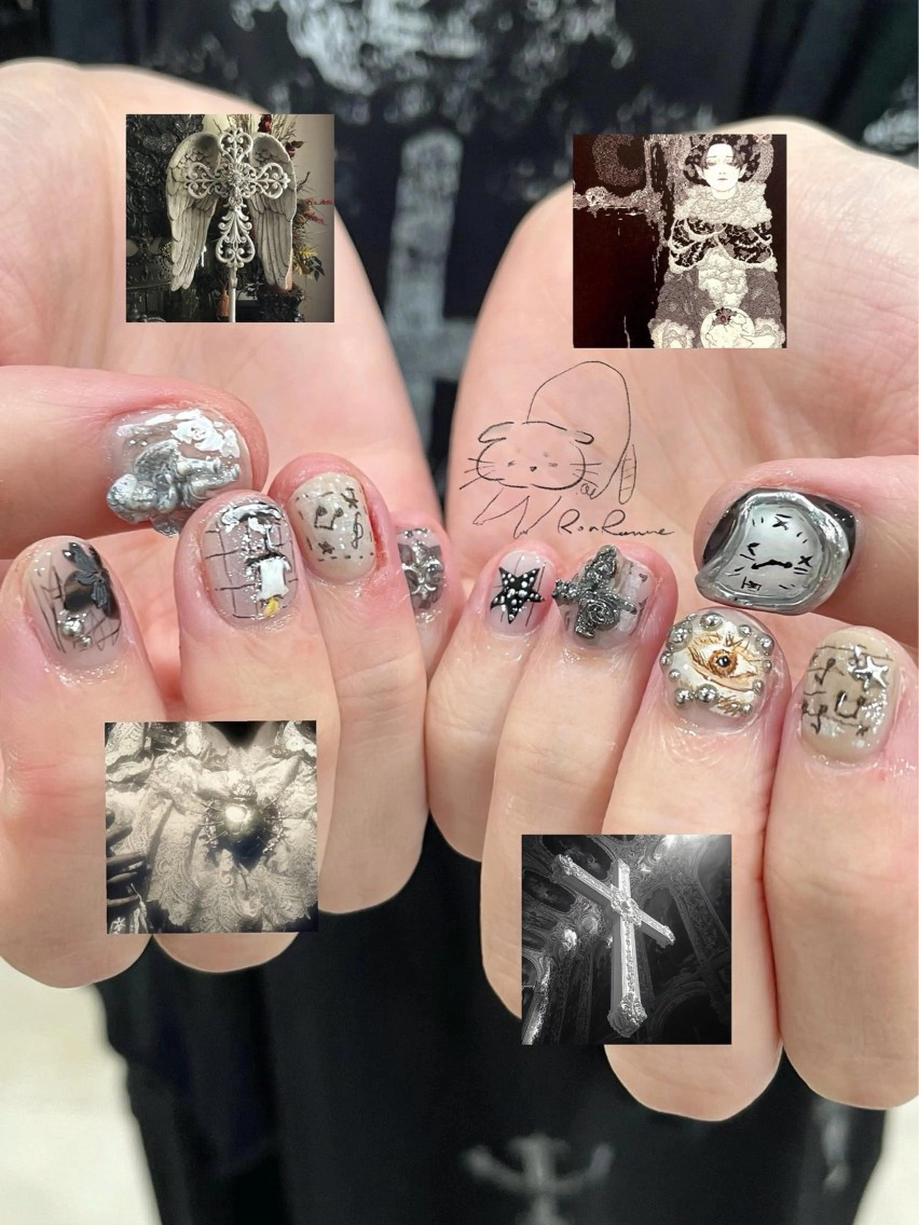 ネイル オーロラネイル 長さ出し フレンチネイル ジェルネイル ミラーネイル ハンドネイル Cho Artネイル所属・ronronne .のネイルデザイン