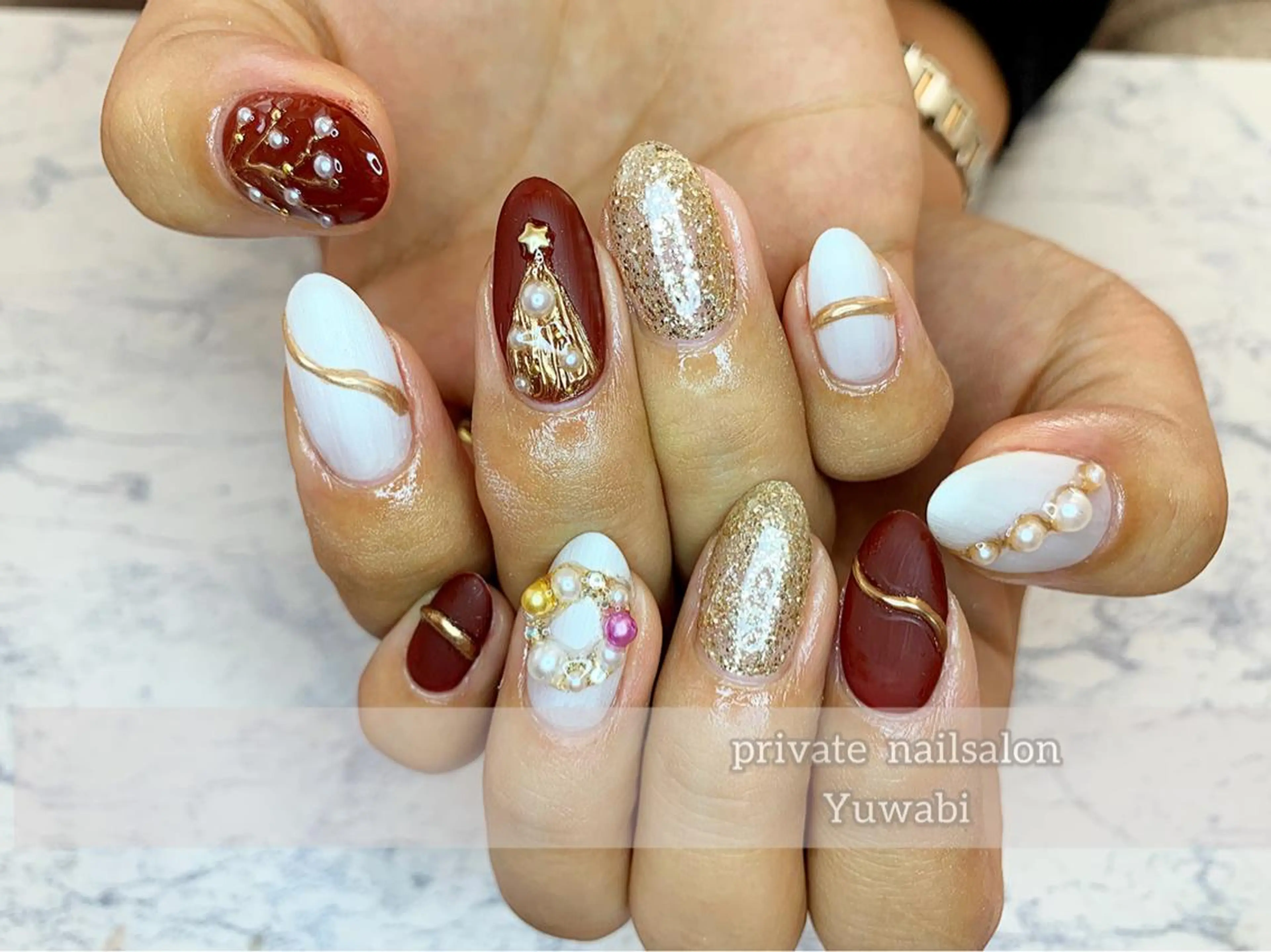 ネイル クリスマス ハンドネイル フットネイル Yuwabi Nail所属・Mimore ミモア 水戸のネイルデザイン