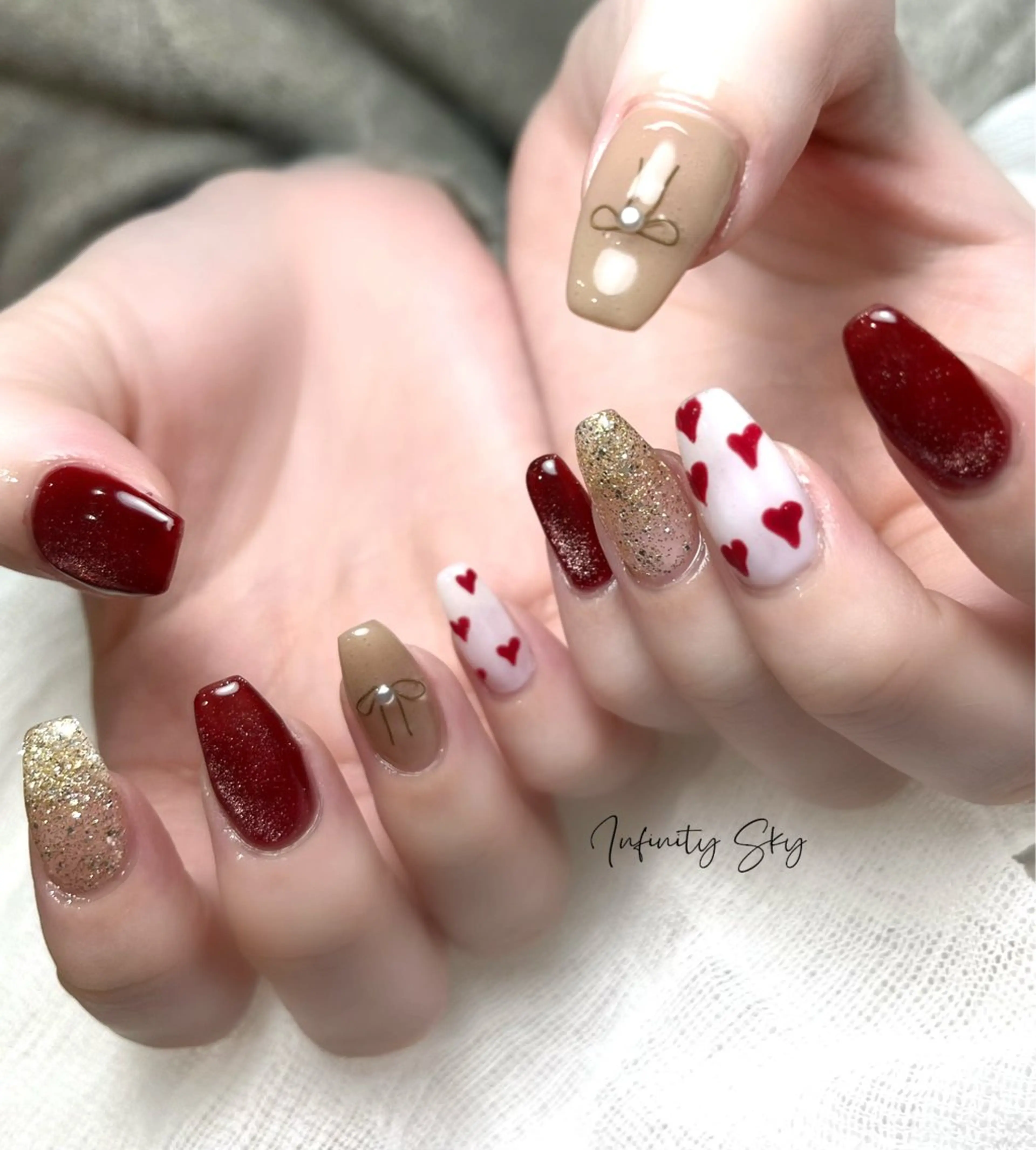 ネイル ハート 赤色 バレンタイン infinity skyのネイルデザイン