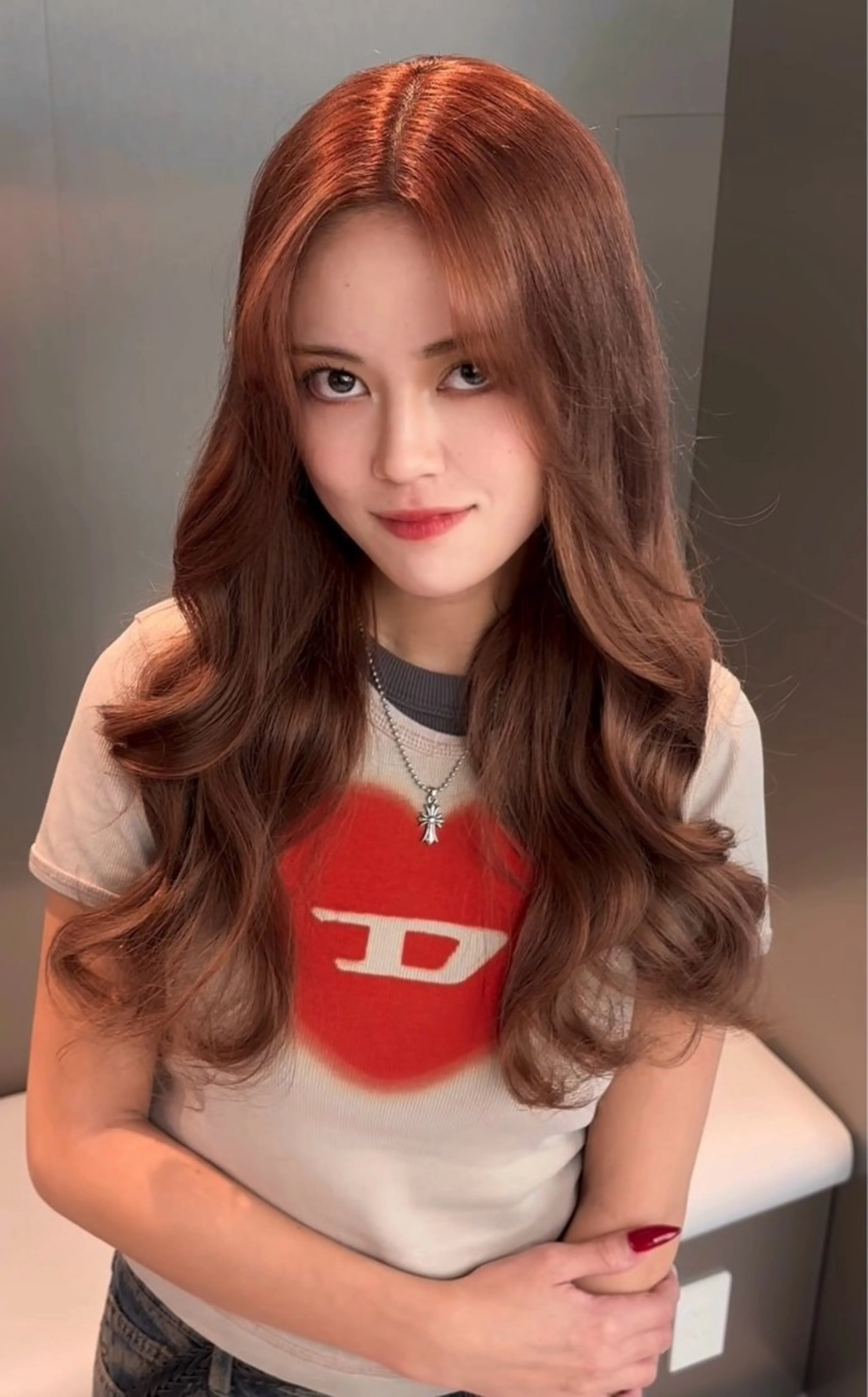 ロング カラー ブリーチ ブラウンカラー ケアブリーチ オレンジ オレンジブラウン 大阪ハイトーン /MYUUのヘアスタイル