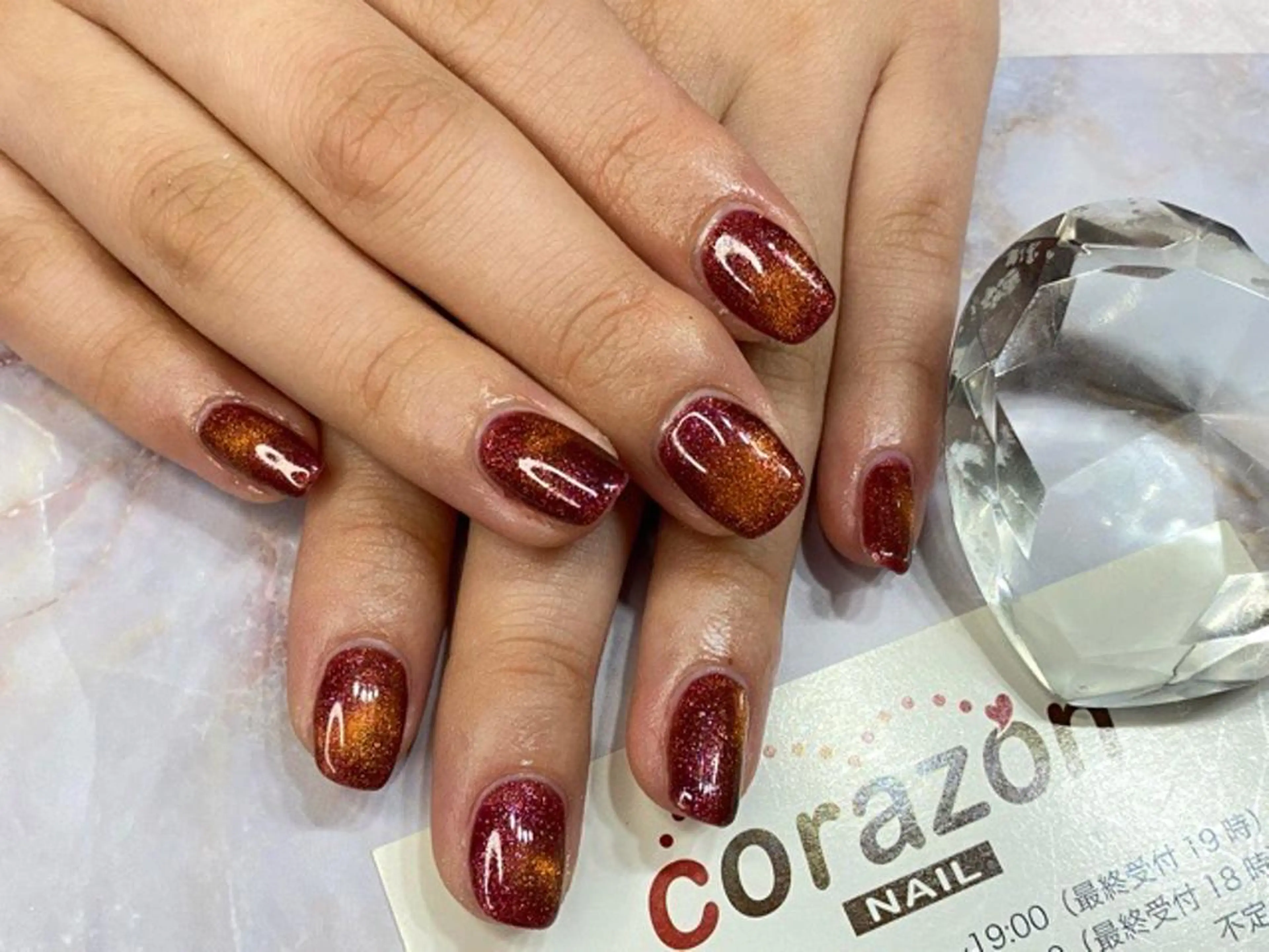 ネイル ボルドー ジェルネイル ラメ(グリッター) マグネットネイル ハンドネイル corazon所属・ネイリスト aicoのネイルデザイン