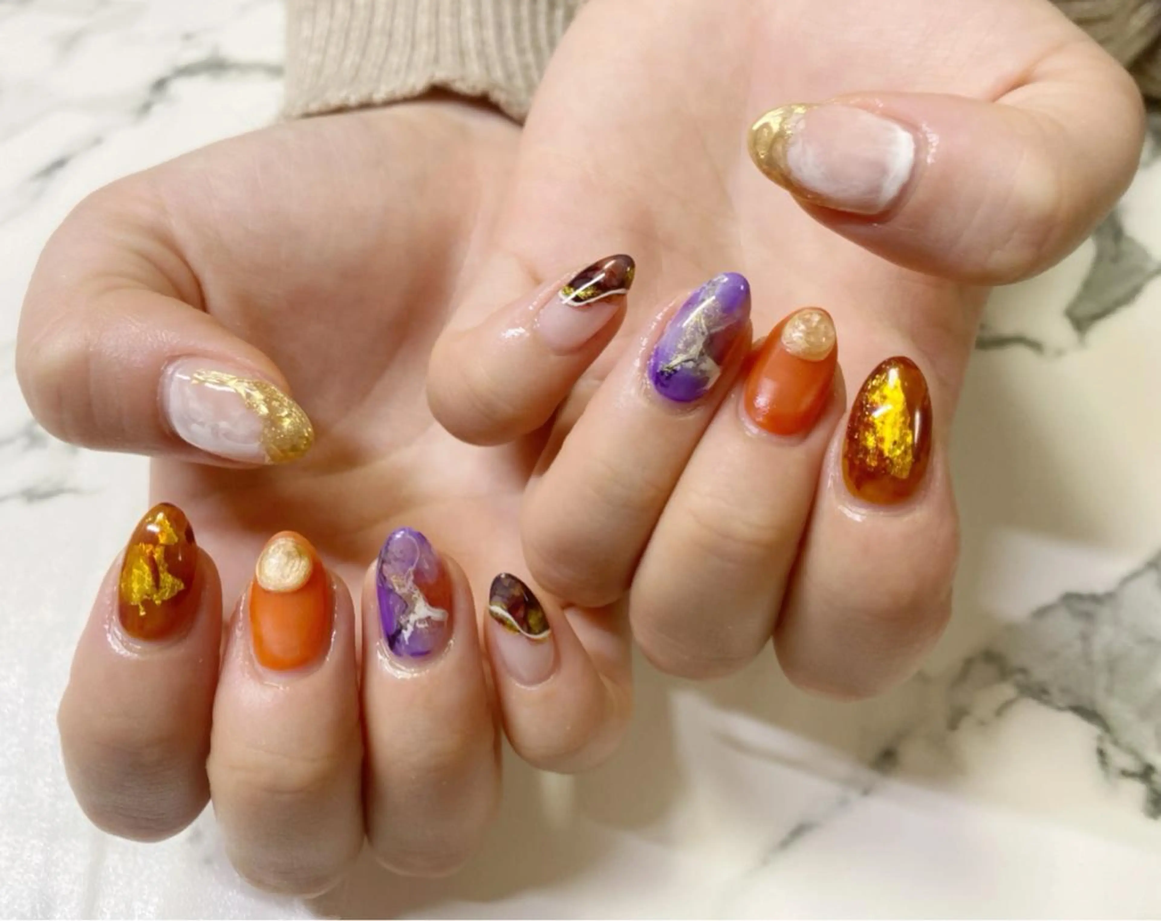 ロング カラー ネイル アートネイル Q Free nailsのネイルデザイン