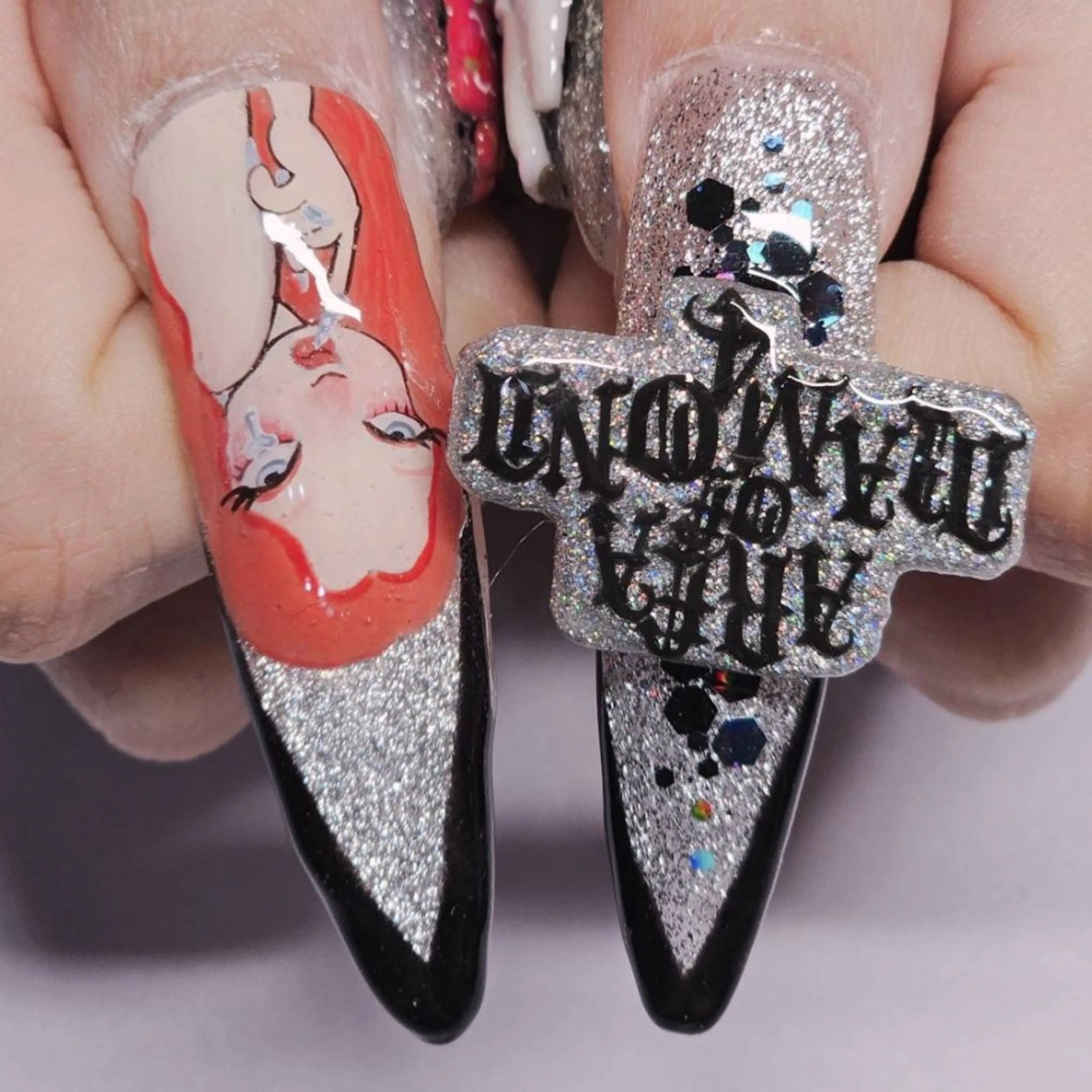 ネイル アートネイル フレンチネイル ラメ(グリッター) マグネットネイル シルバー ハンドネイル よしだ ひろきのネイルデザイン