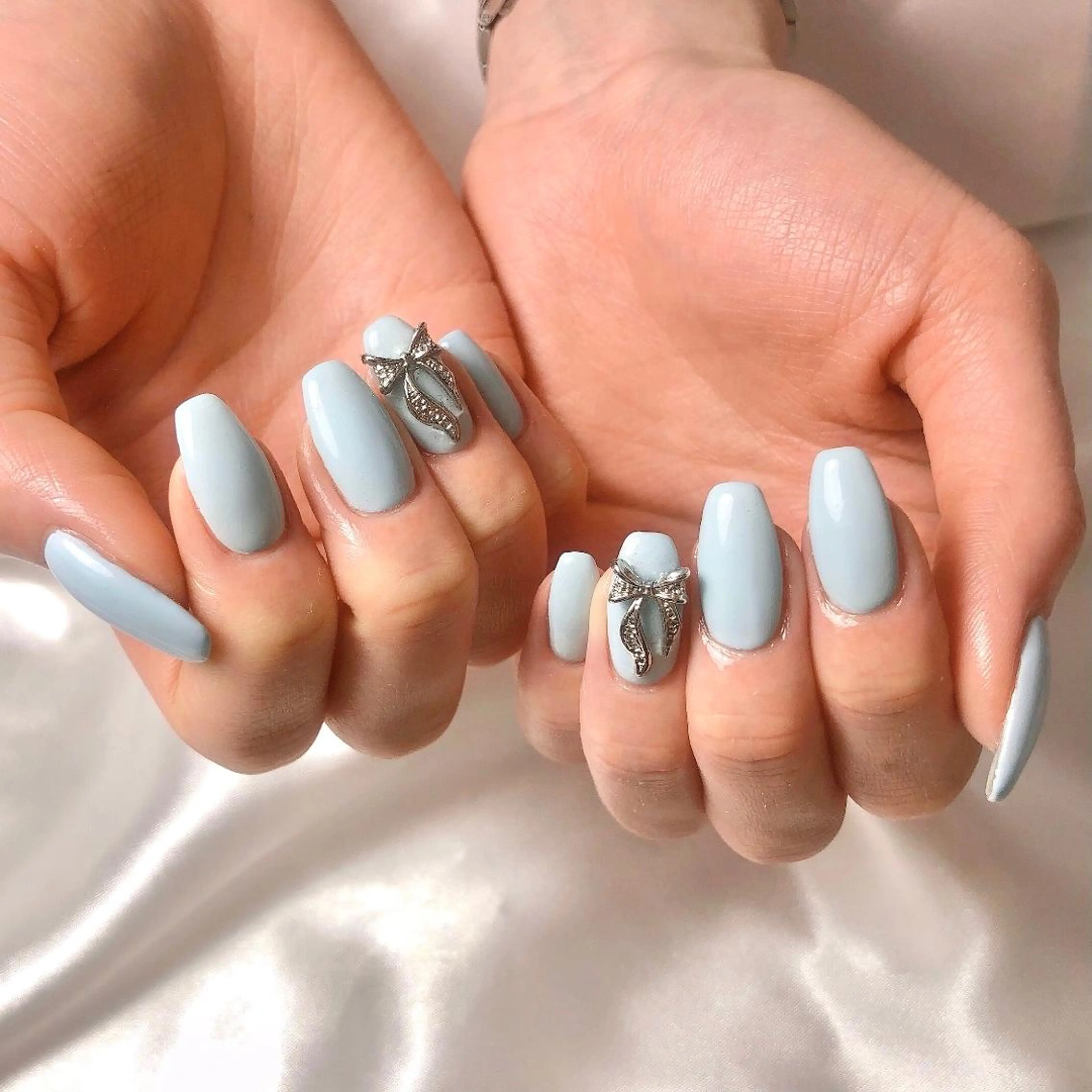 ネイル ブルー 韓国ネイル リボン GREEM グリームのネイルデザイン