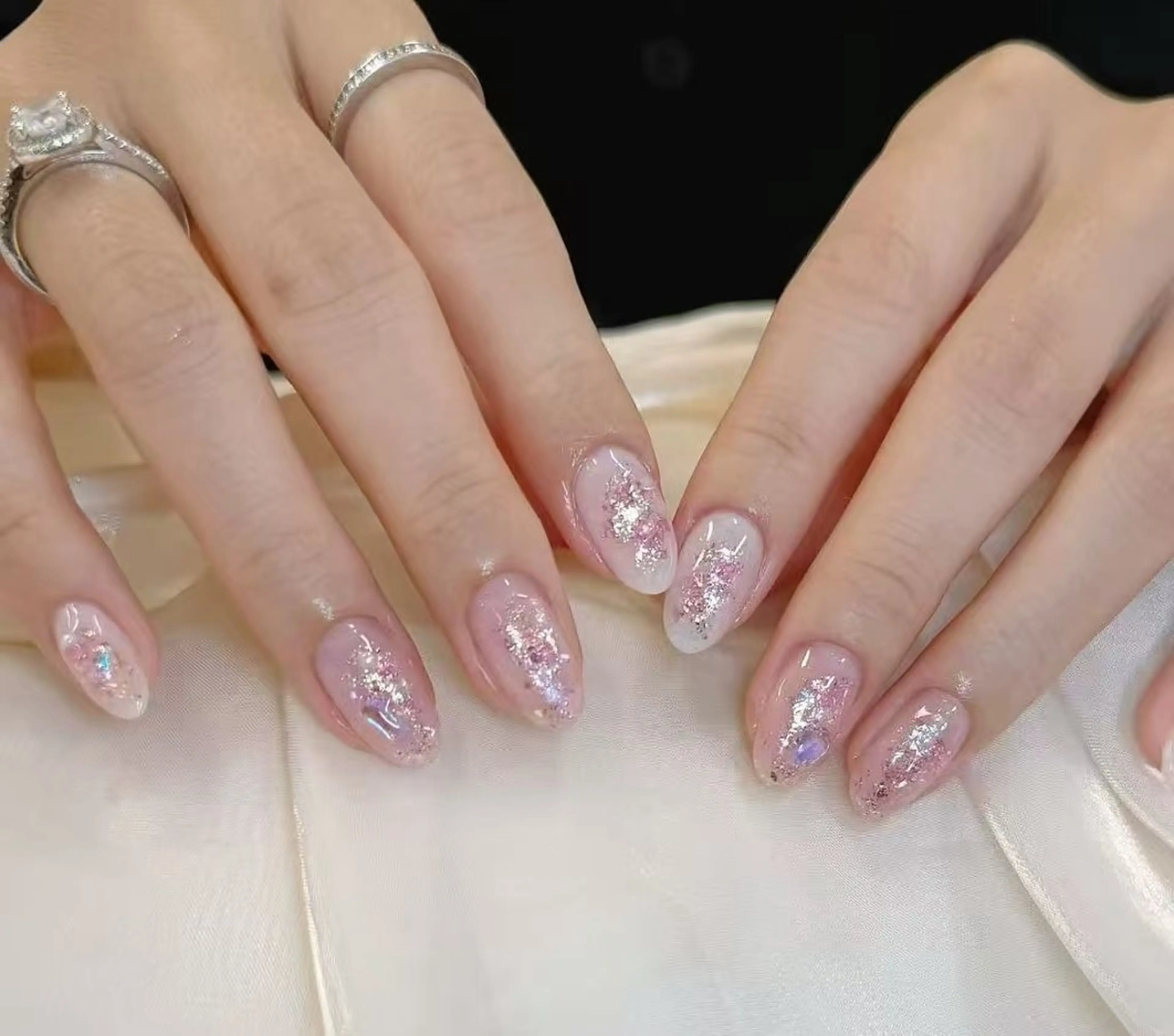 ネイル フラワーネイル フレンチネイル ジェルネイル ガラスフレンチ ハート ハンドネイル Oomiya 服部のネイルデザイン