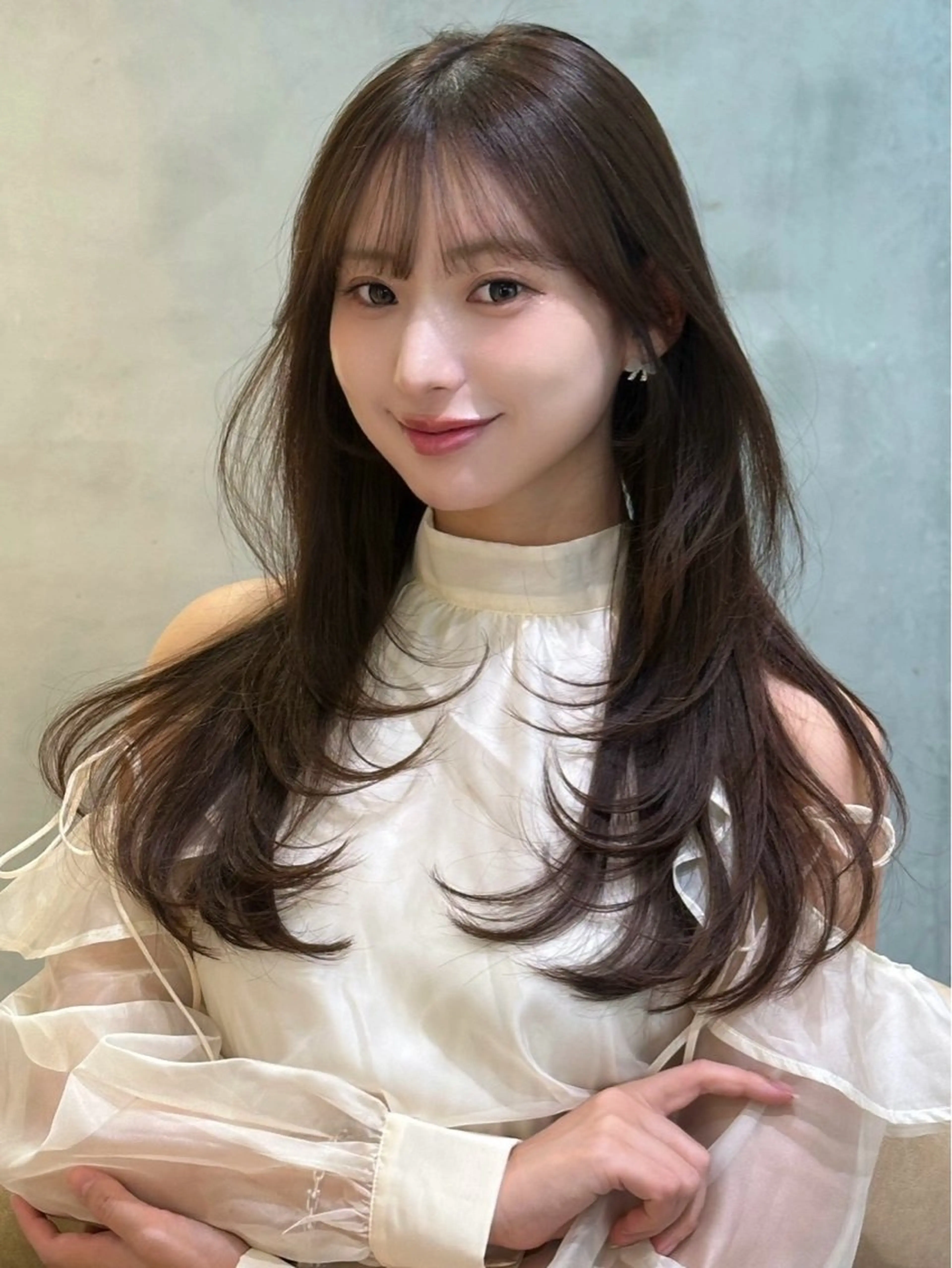 ロング カラー カット 縮毛矯正 顔周り/韓国レイヤー /髪質改善/小原幹太のヘアスタイル