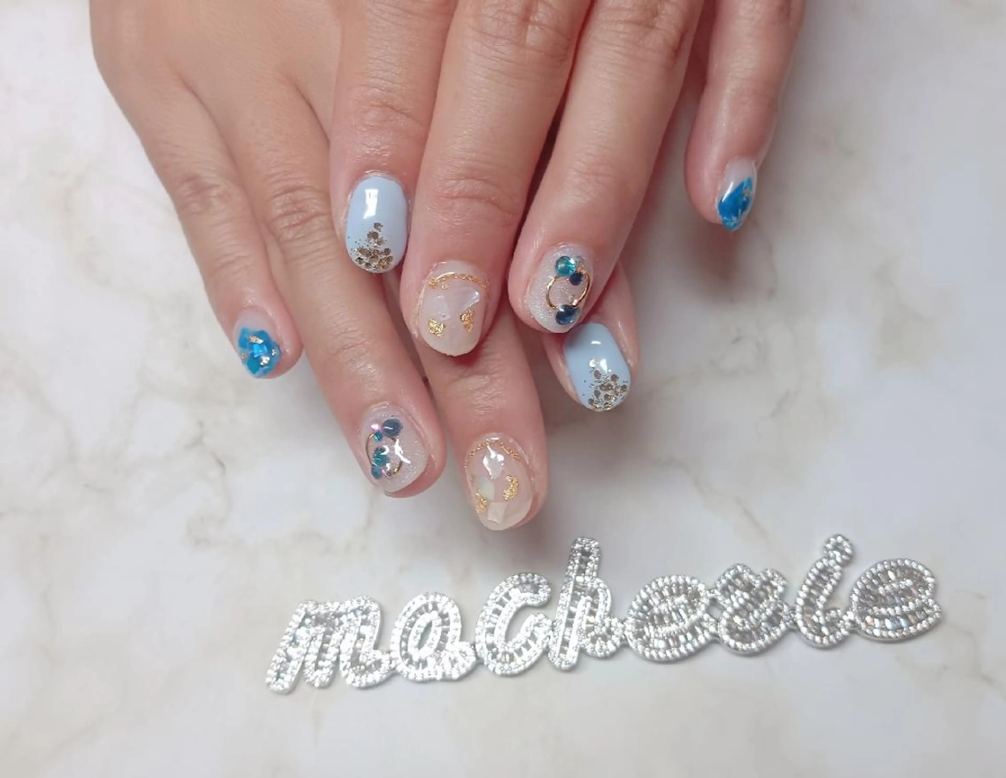 ネイル ブルー ハンドネイル Nail Salon macherieのネイルデザイン