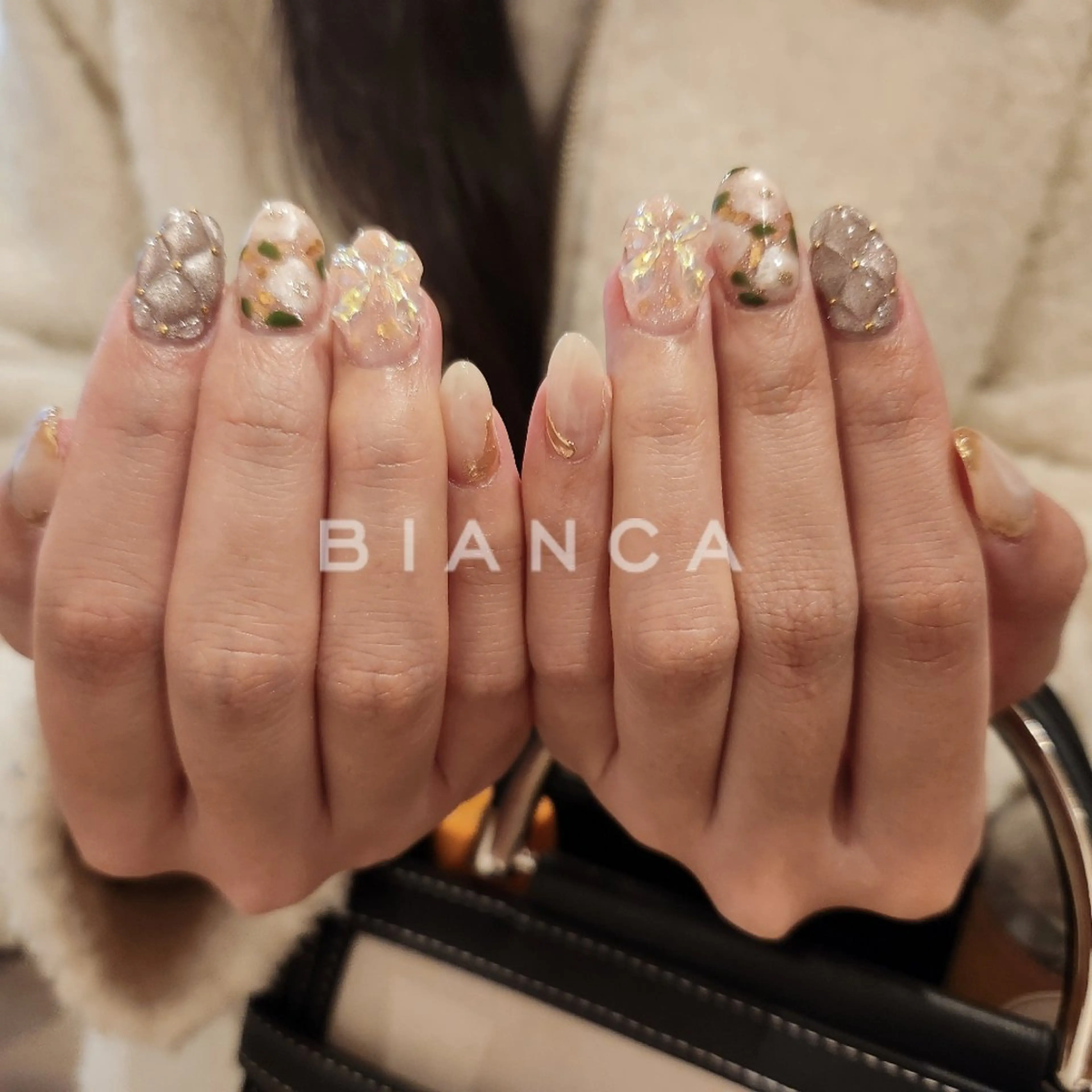 ネイル アートネイル マグネットネイル リボン ワンホンネイル ブライダルネイル Bianca名駅店 あゆのネイルデザイン