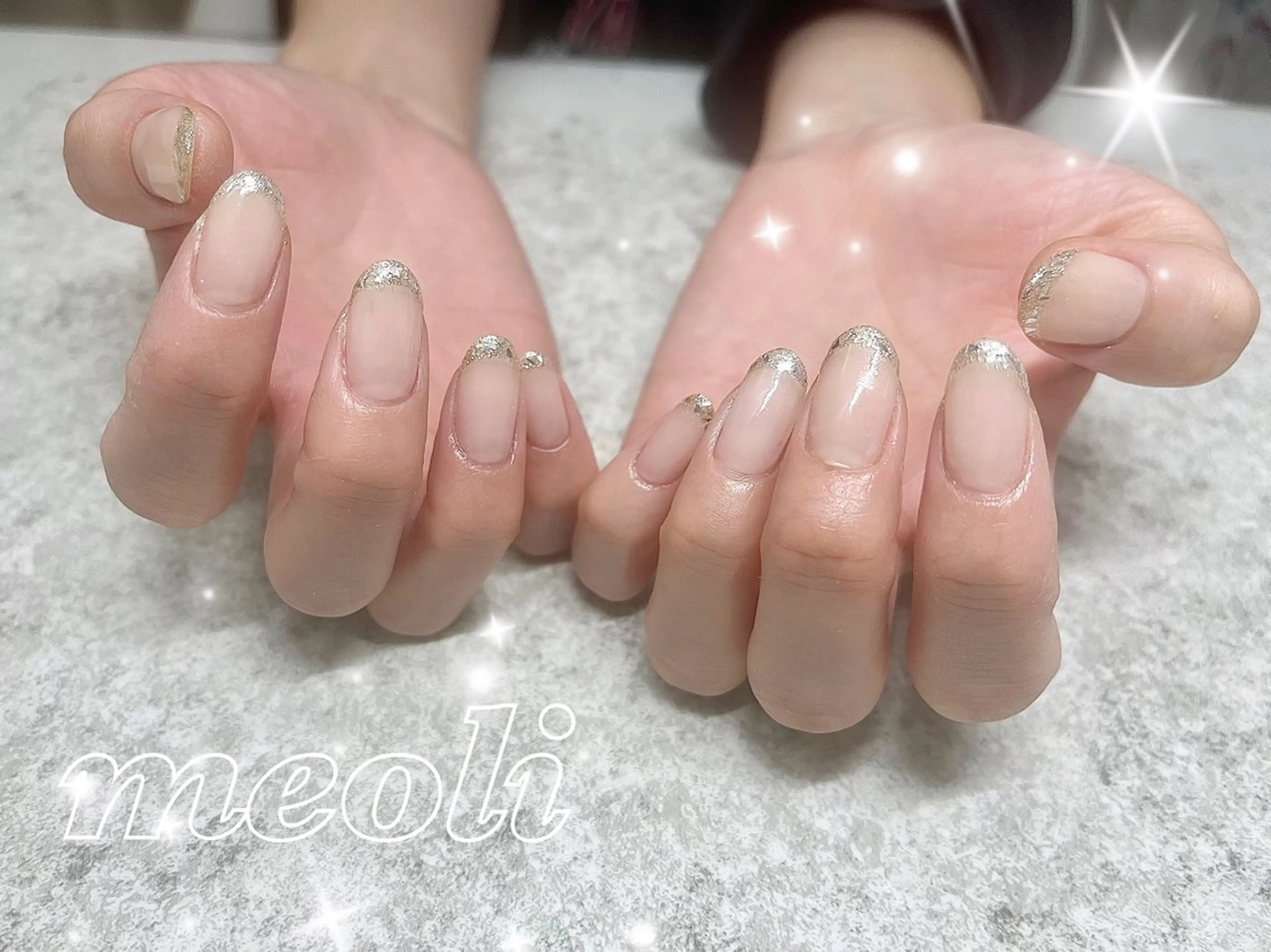 ネイル フレンチネイル キラキラネイル ワンカラーネイル シルバー ホワイト nail salon meoli　アヤのネイルデザイン
