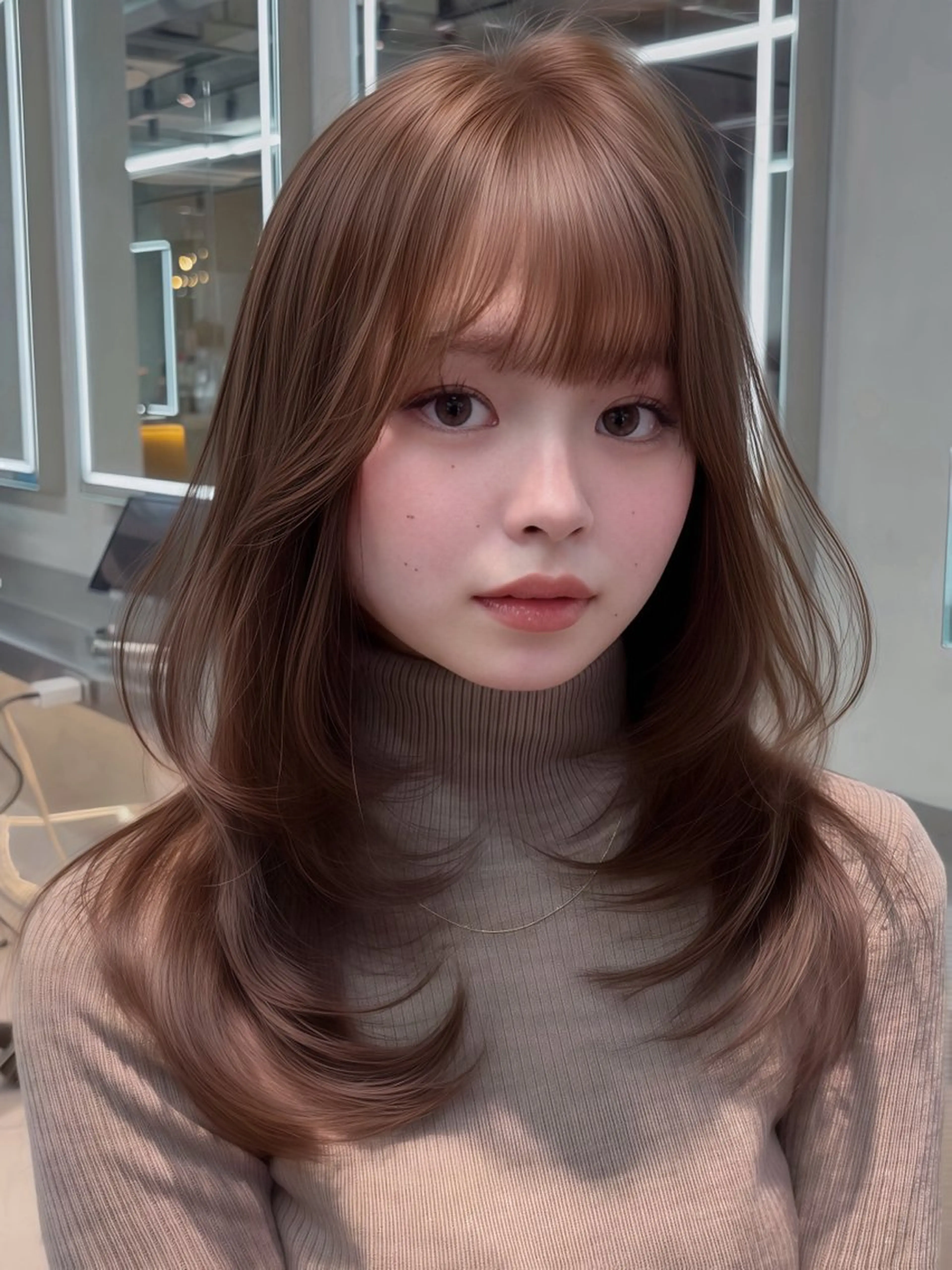 ミディアム カラー 髪質改善 縮毛矯正 カット ヘアカラー 【美髪矯正】 吉村　清志のヘアスタイル