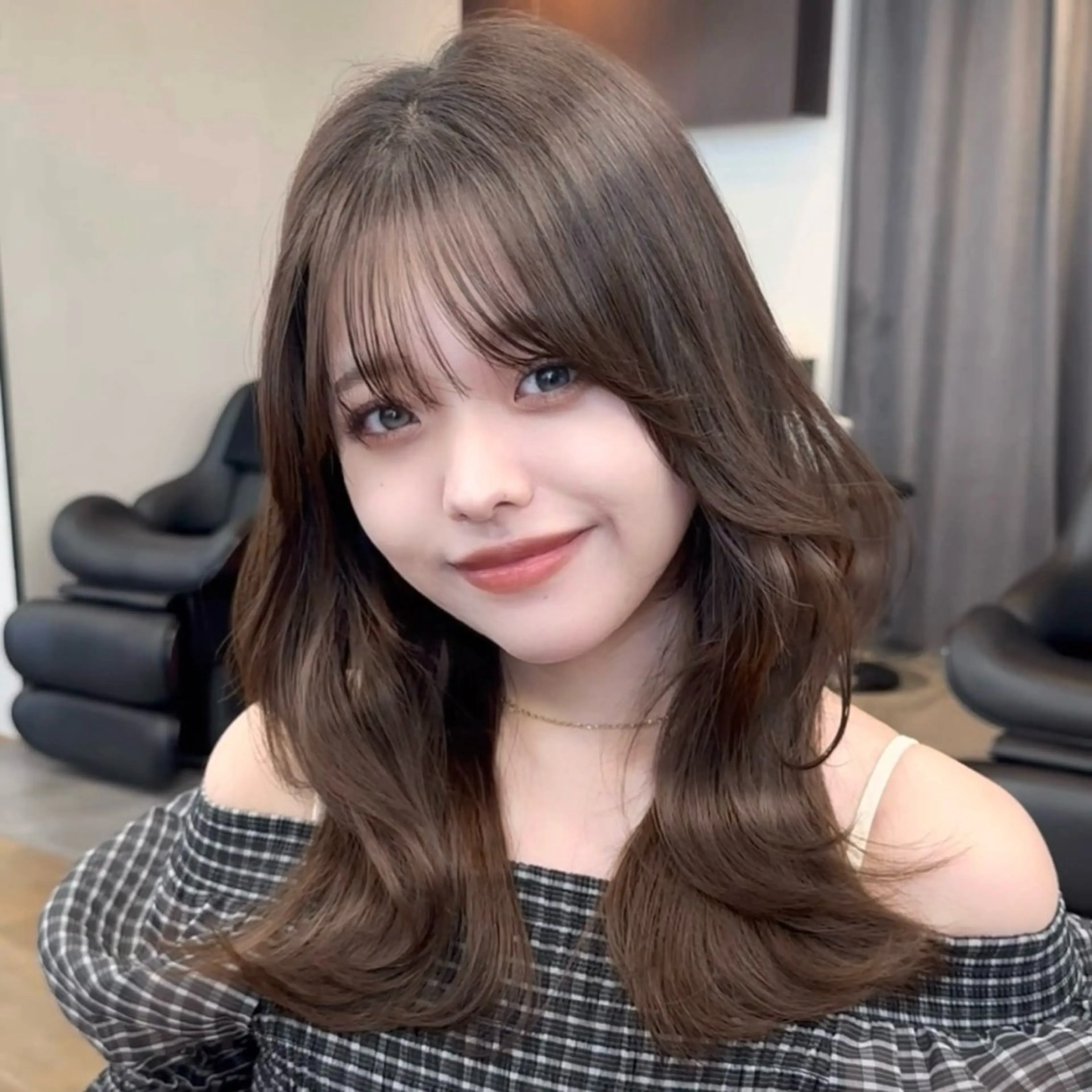 ミディアム カラー ヘアアレンジ 顔周りcut/ 艶ワンカラー♥ちさきのヘアスタイル