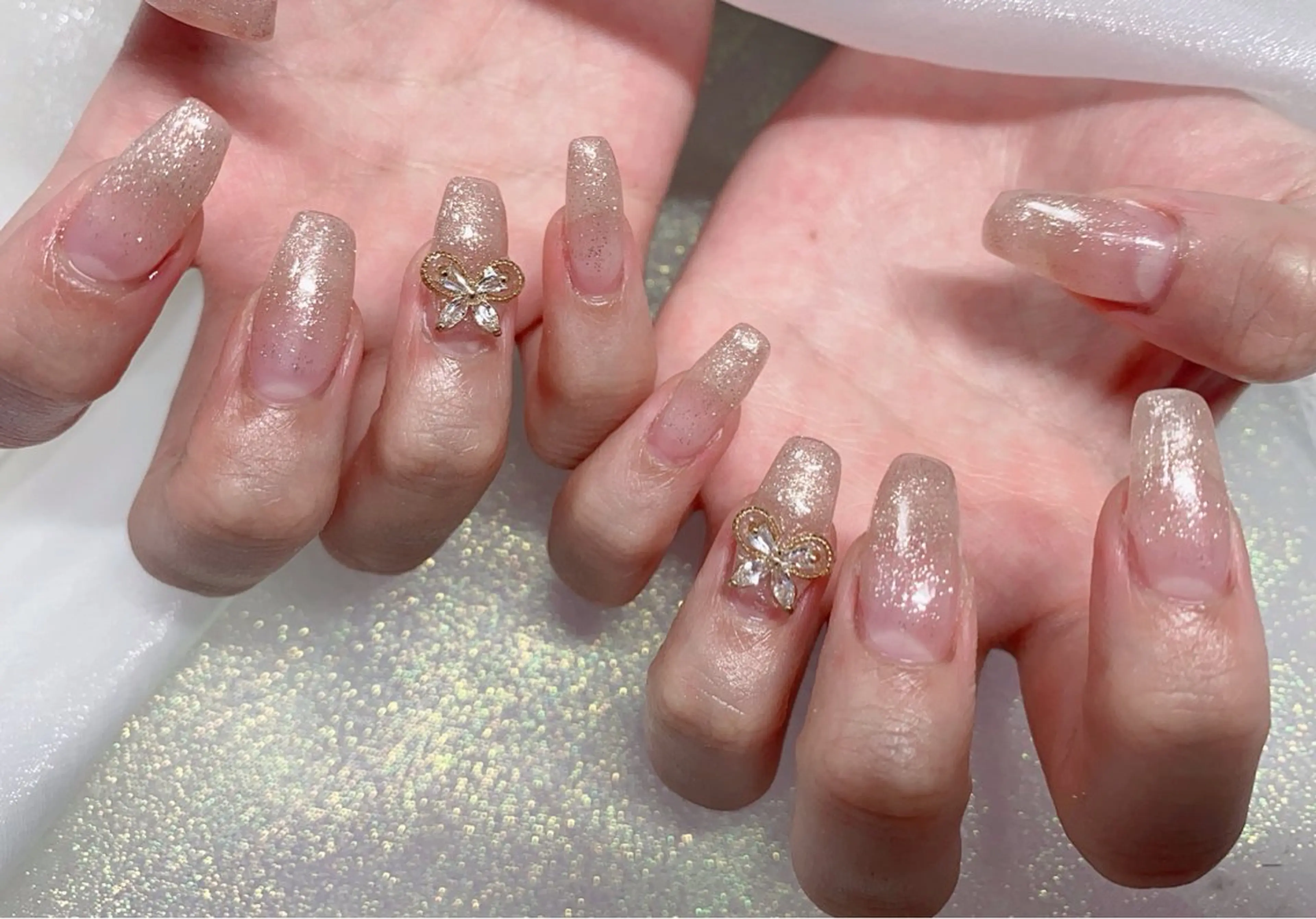 ネイル 長さ出し ジェルネイル キラキラネイル 大理石ネイル(マーブル) ニュアンスネイル Morpho nailのネイルデザイン