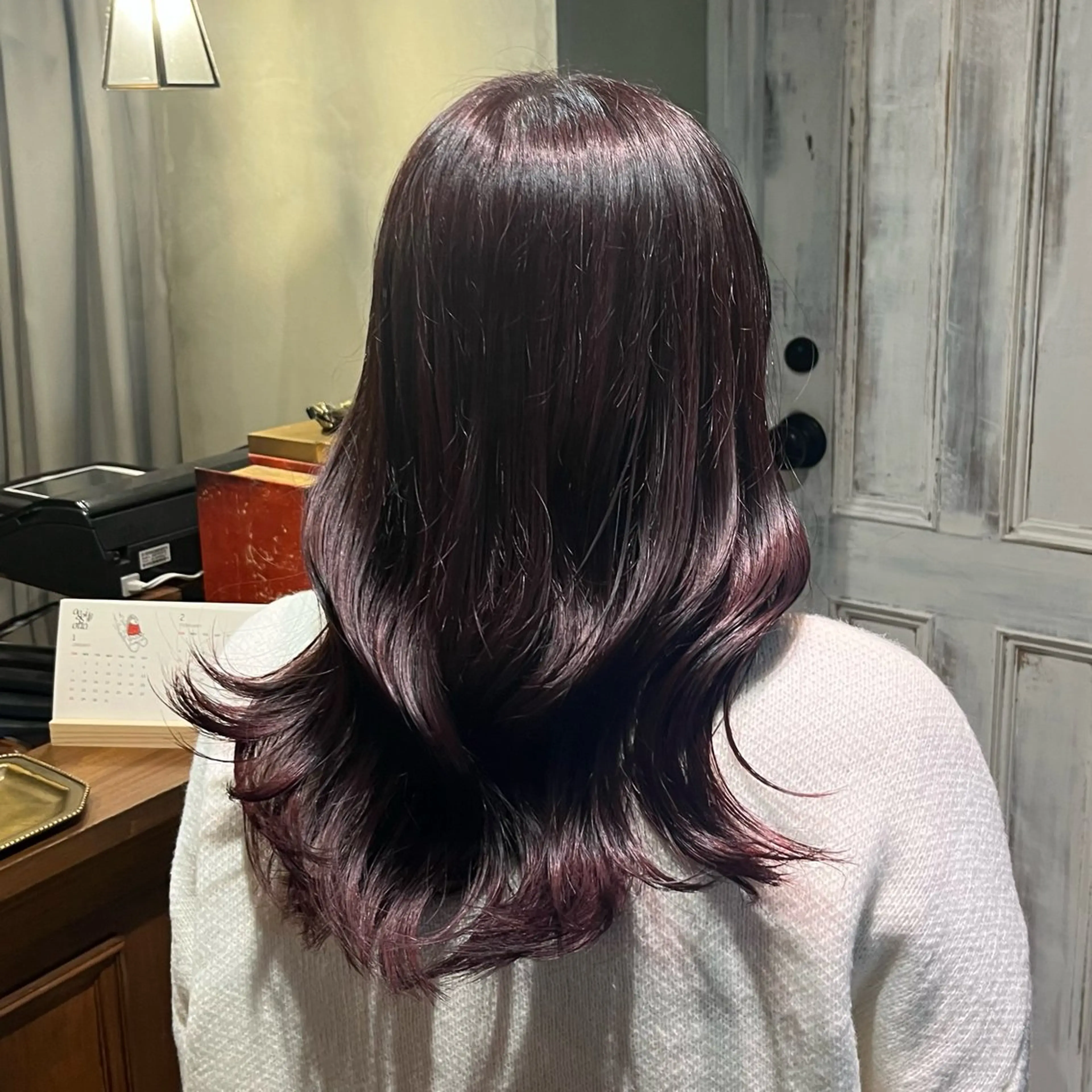 ロング カラー ヘアアレンジ カシス ピンクカラー saya 🧸 カット/縮毛矯正のヘアスタイル