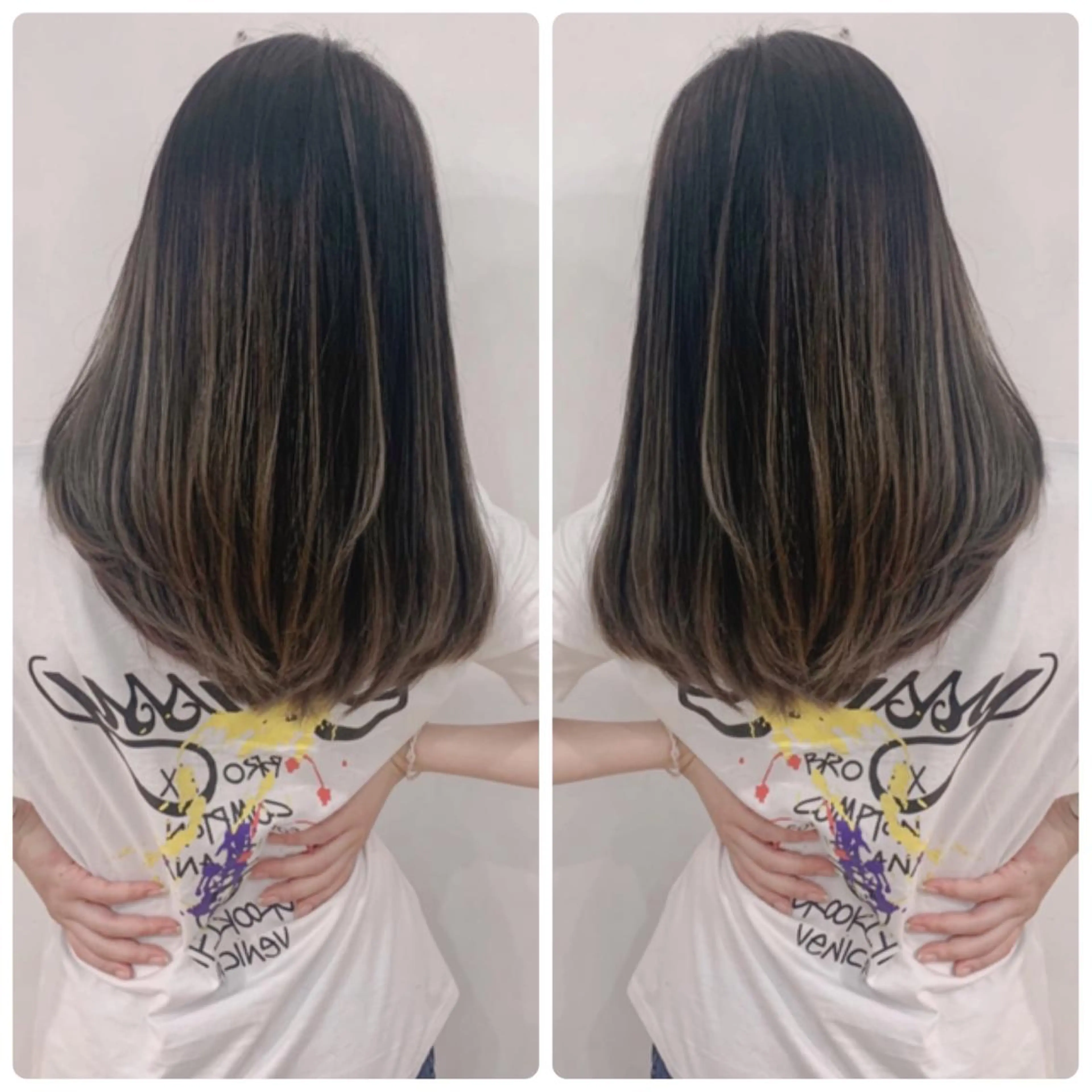 ミディアム カラー アッシュ バレイヤージュ ブリーチ デザインカラー グレージュ カット ヘアカラー トリートメント 京都大人女性ショート 徒歩1分/秋山のヘアスタイル