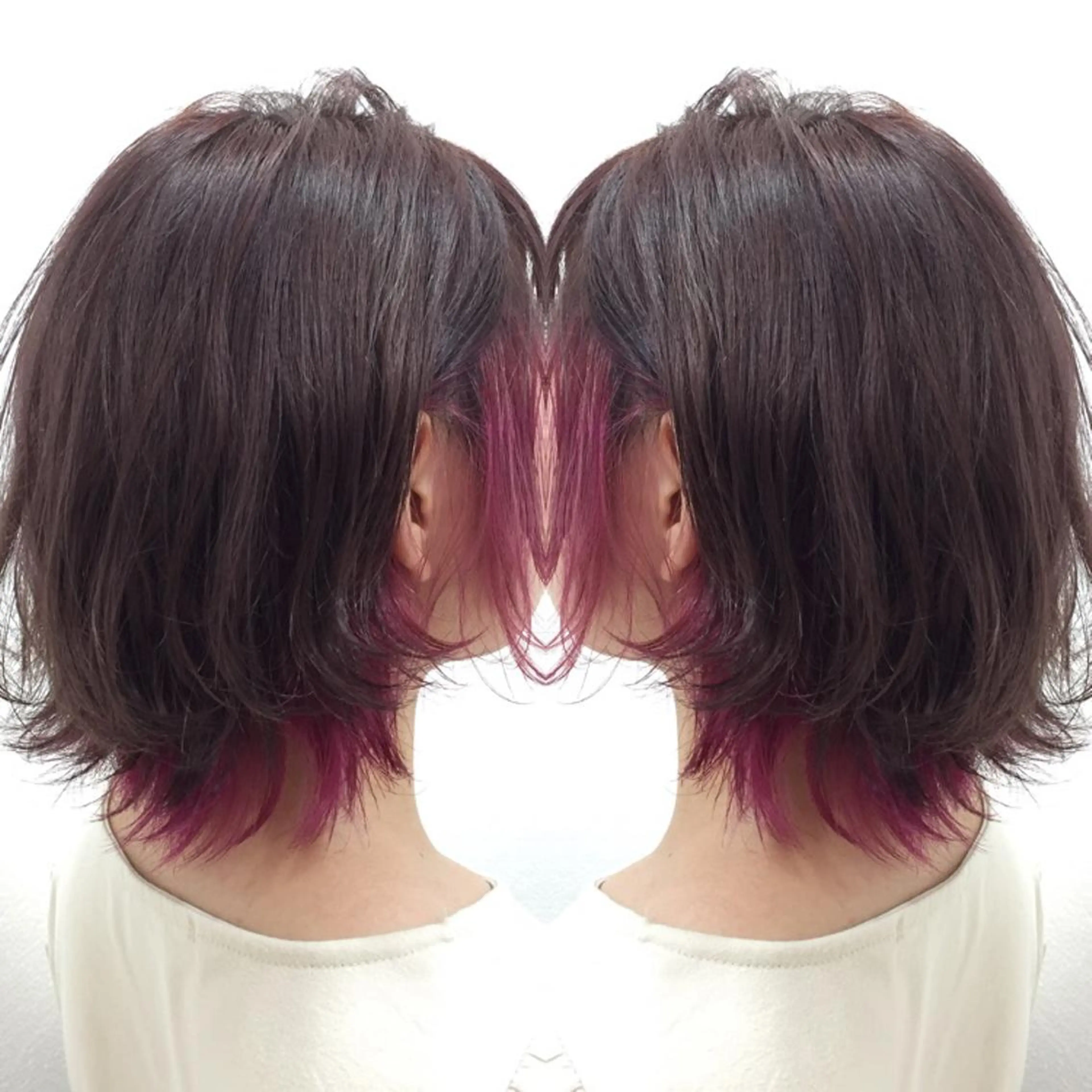 ショート カラー ヘアアレンジ インナーカラー ピンクカラー ピンクパープル パープルカラー ショートヘア 髪質改善特化サロン ICONIQ天神店のヘアスタイル