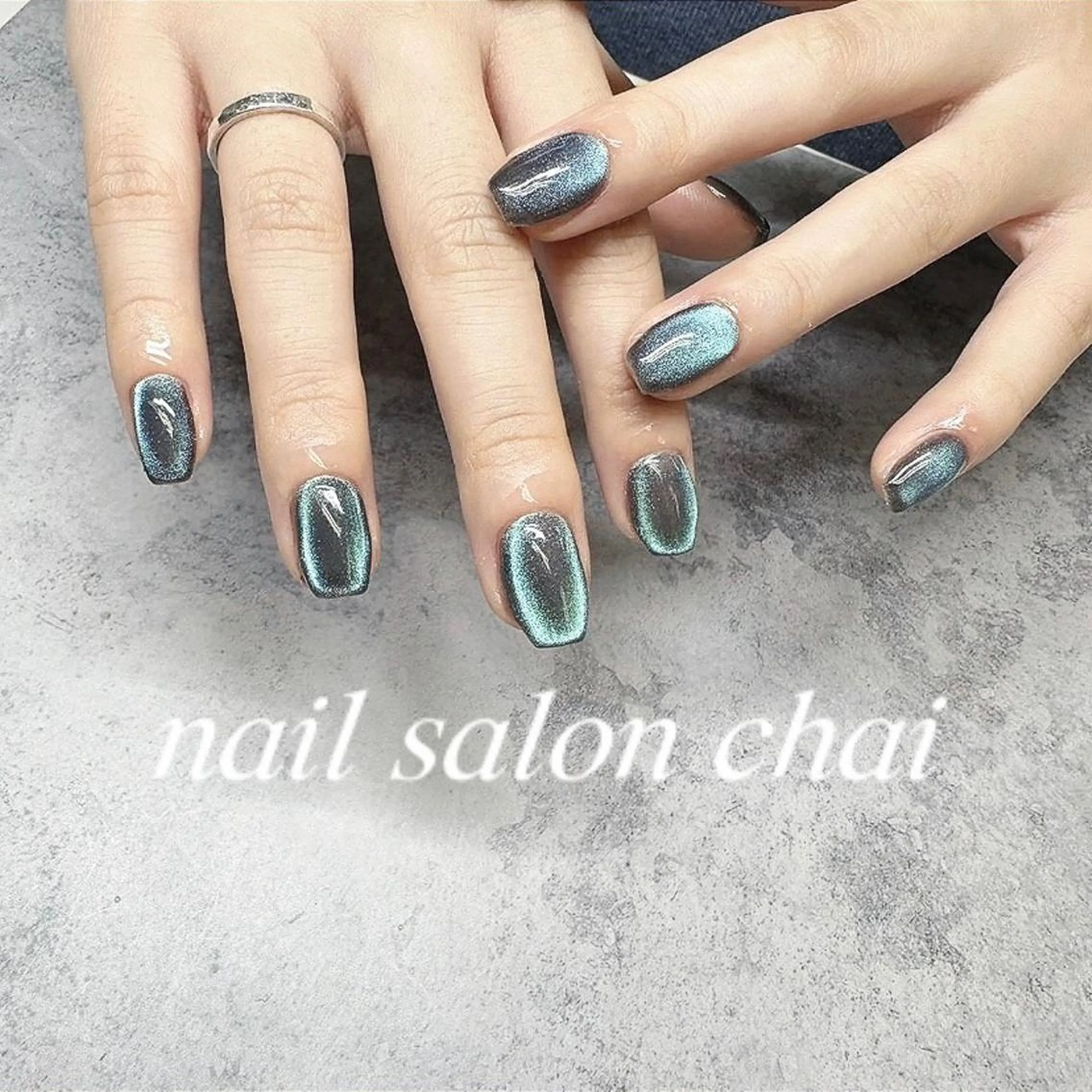 ネイル グリーン マグネットネイル nail salon chai 上本町のネイルデザイン