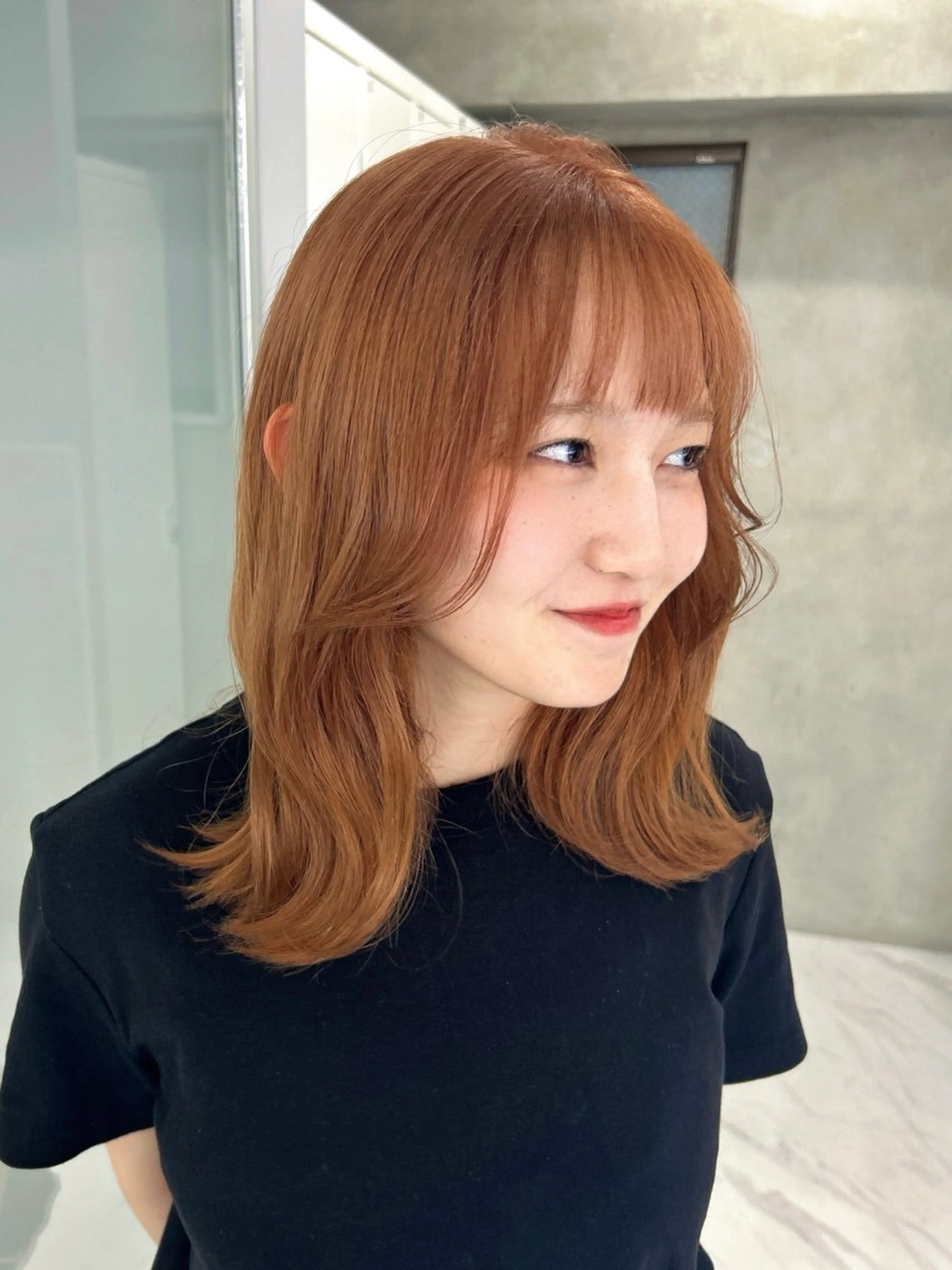 ミディアム カラー ベージュカラー オレンジ オレンジベージュ カット ヘアカラー トリートメント shizuna/天神 /メンズ/ボブのヘアスタイル