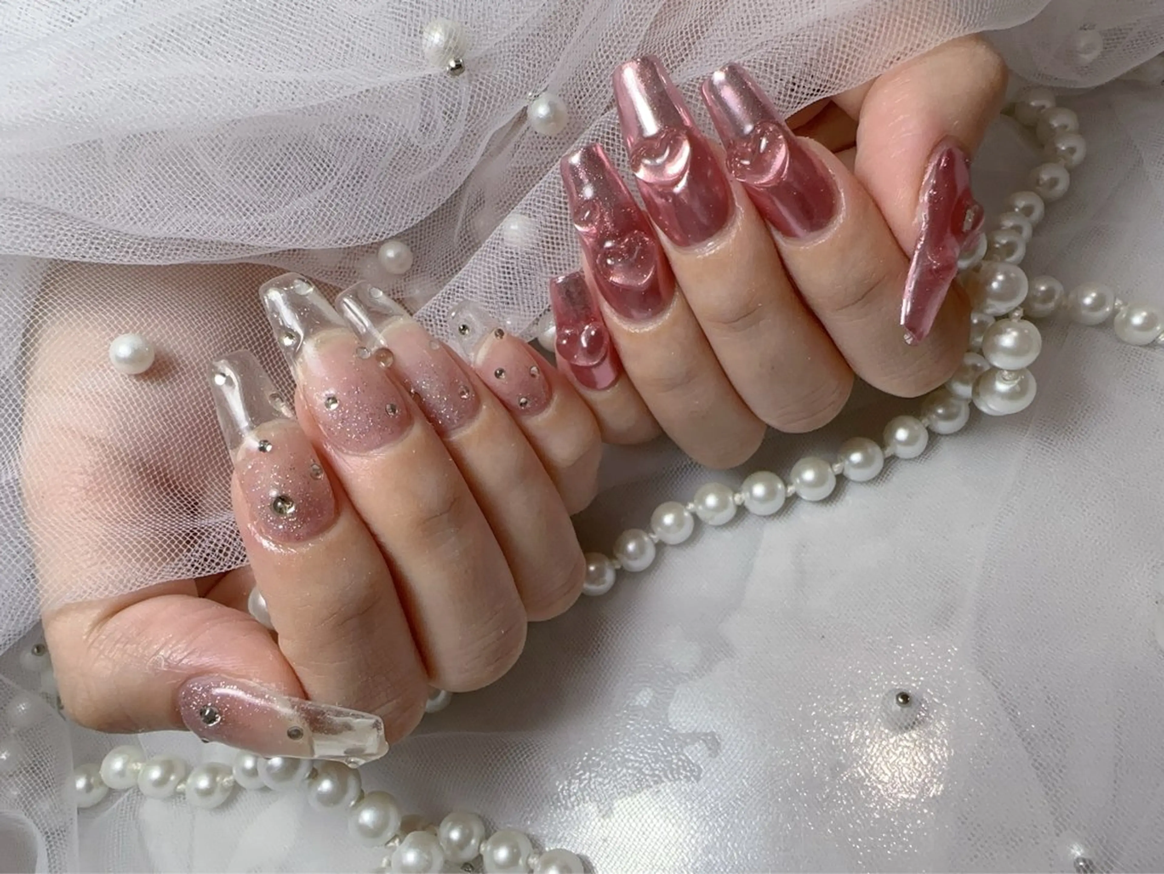 ネイル アートネイル フラッシュネイル フレンチネイル ジェルネイル ガラスフレンチ ハンドネイル You&Me Miyuのネイルデザイン