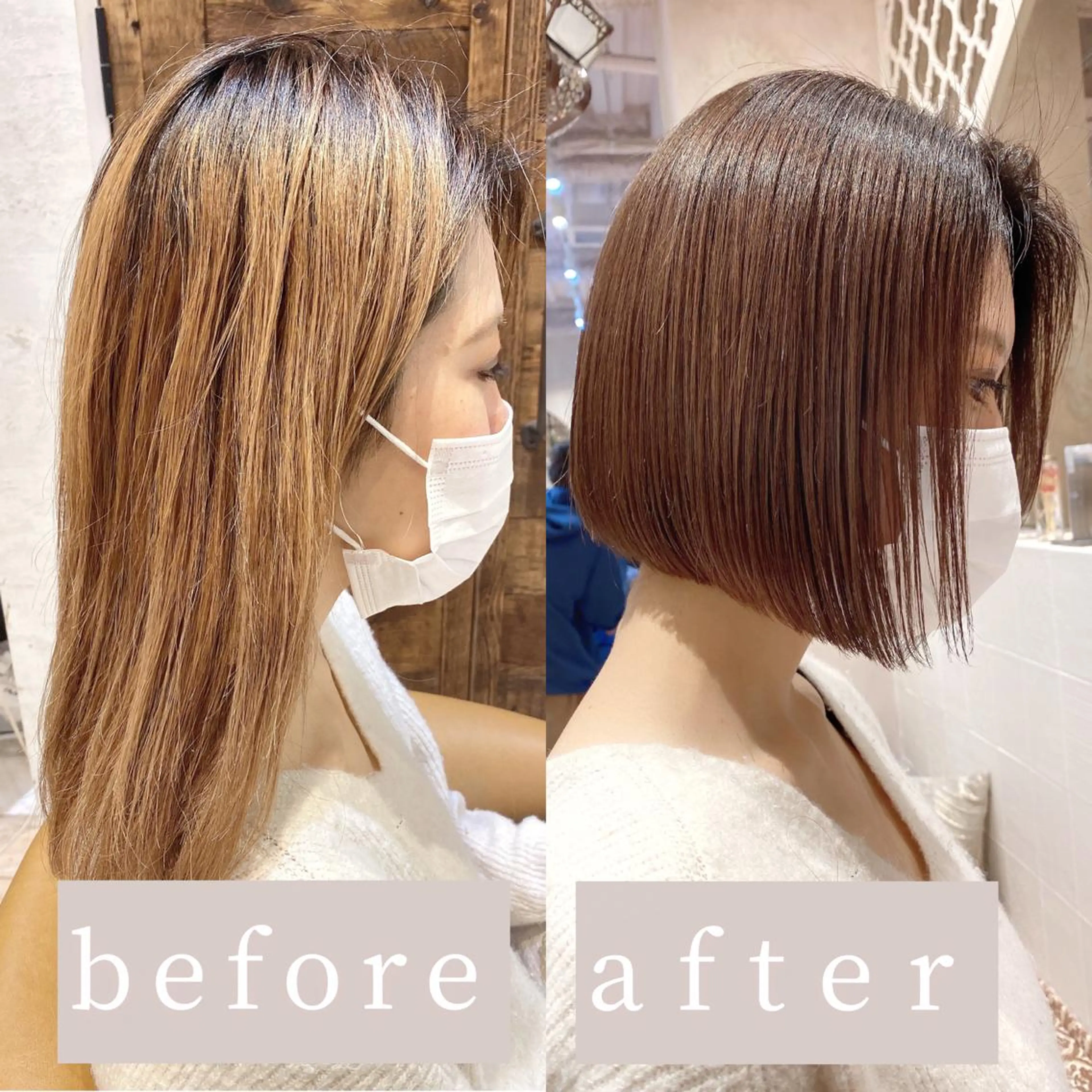 ショート カラー 前下がりボブ ベージュカラー ブリーチ ミルクティーベージュ ボブ カット ヘアカラー トリートメント ツヤ髪になりたい方へ 🩷柴田知亜希のヘアスタイル