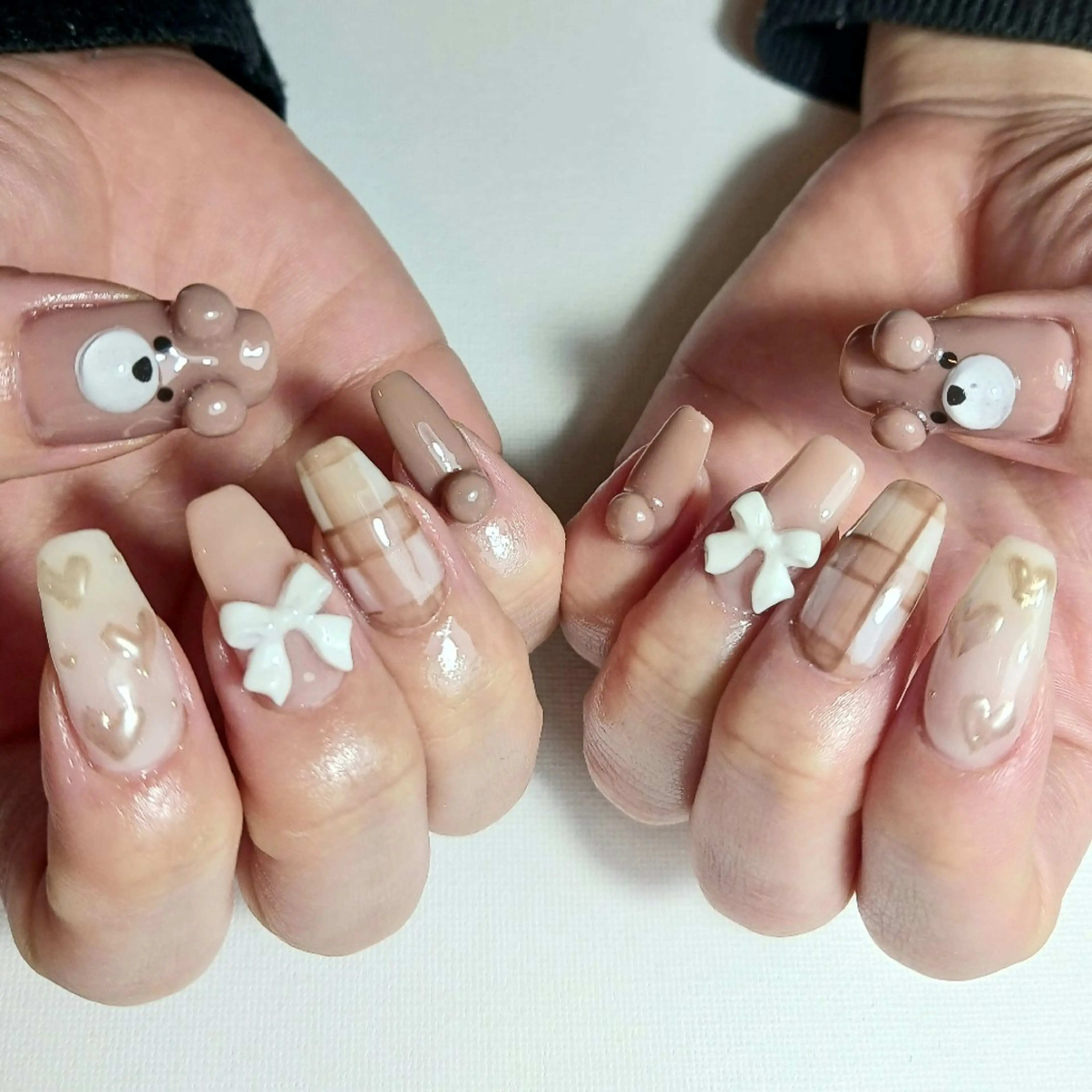 ネイル ジェルネイル ハート ミラーネイル 持ち込み リボン ハンドネイル owlnail /持込みデザイン専門のネイルデザイン