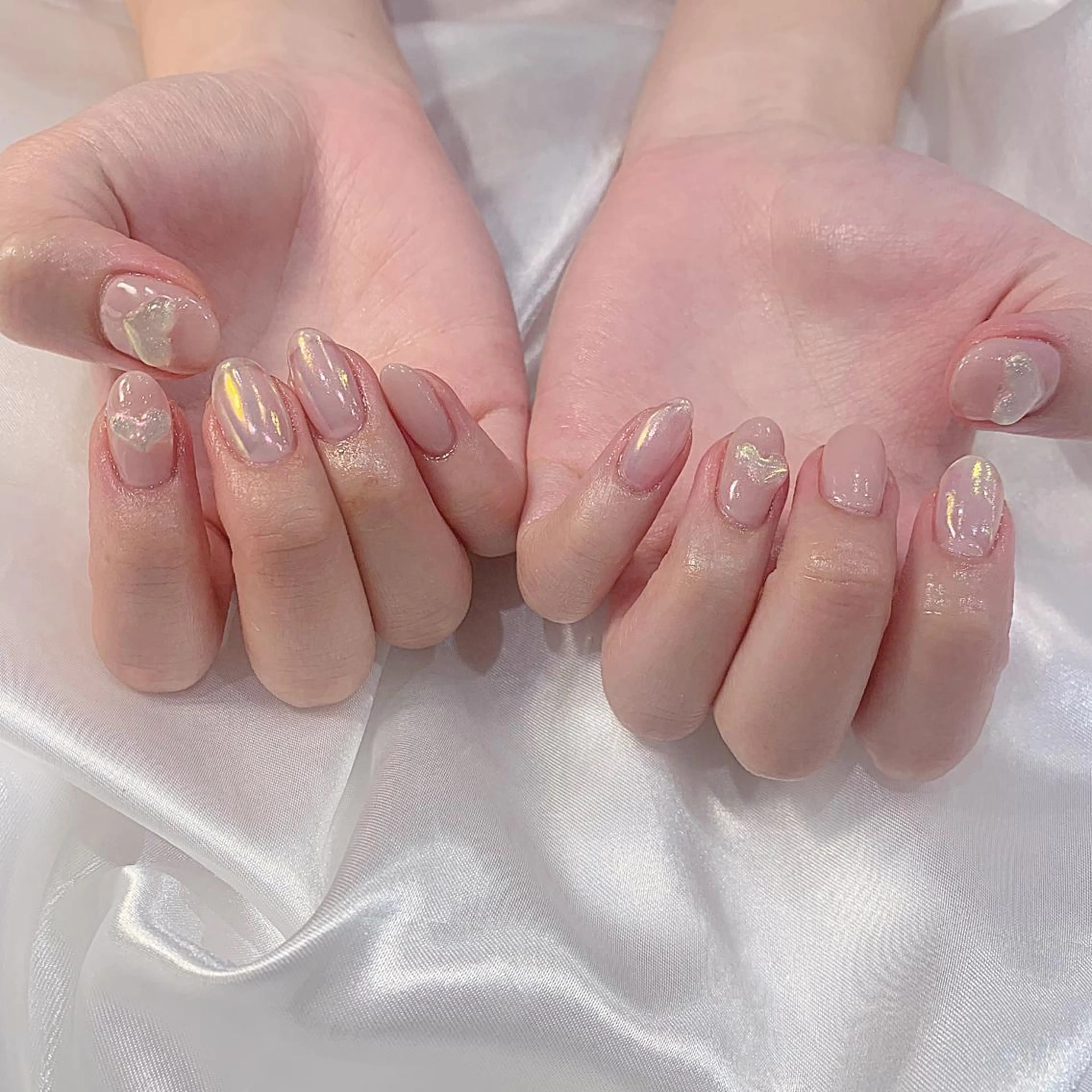 ネイル オーロラネイル ハート ピンク mana ☾のネイルデザイン