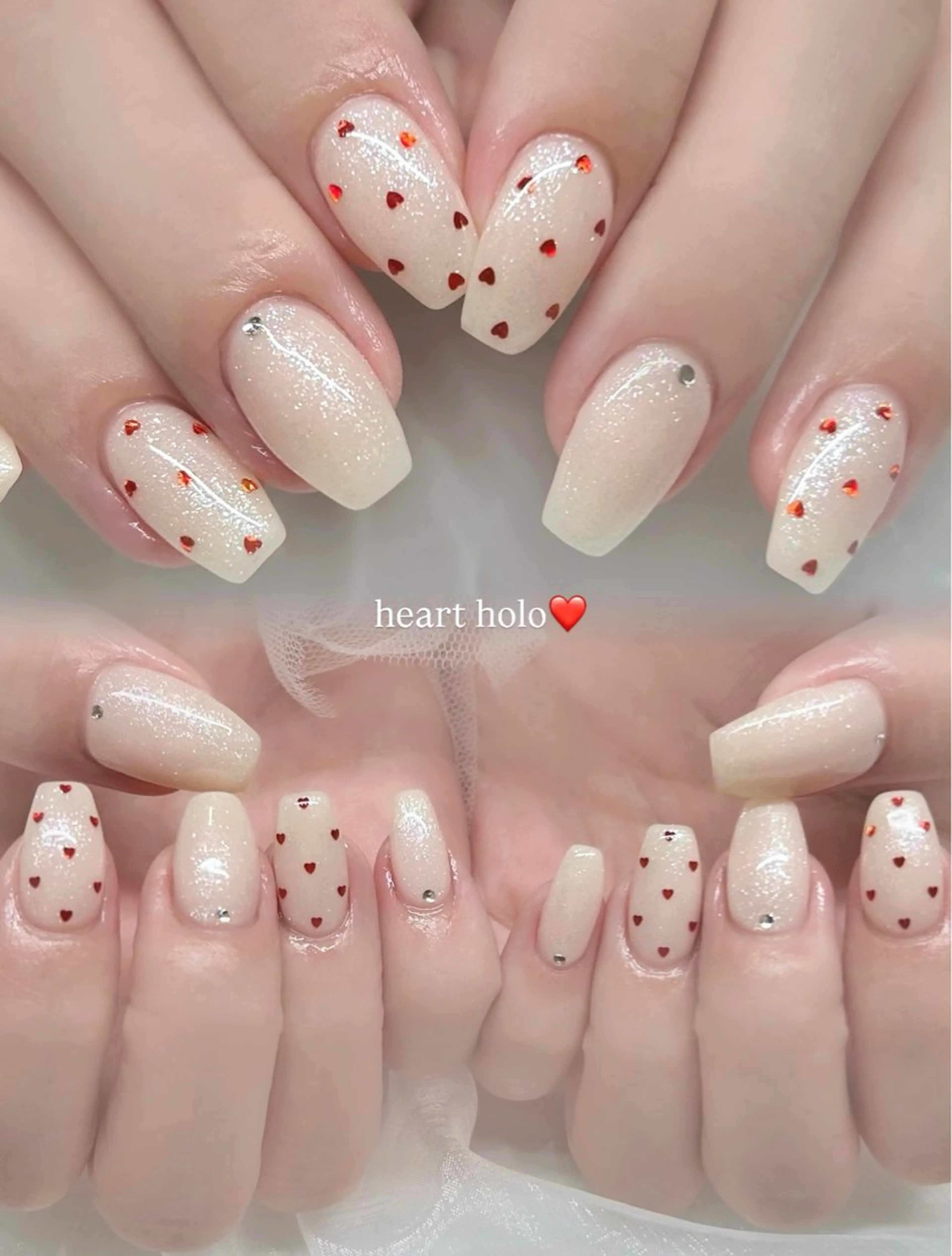 ネイル ドット ジェルネイル ハート ラメ(グリッター) ワンカラーネイル ハンドネイル 🎀チーク/ちゅるん 🫧chisa🎀のネイルデザイン