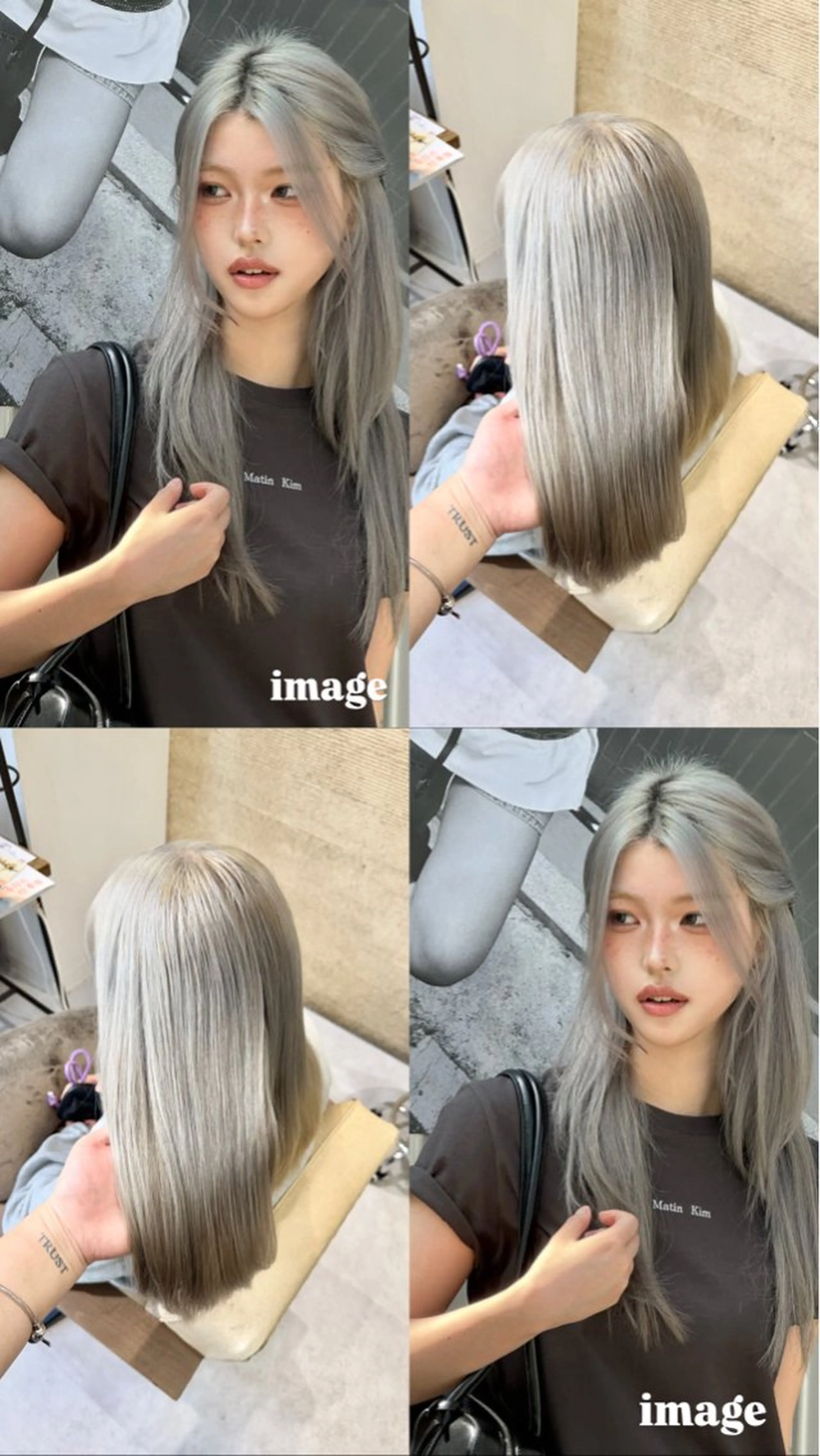 ロング カラー ブリーチ ハイトーンカラー シルバー ヘアカラー Ouka/Wカラー/ 大人艶カラーのヘアスタイル