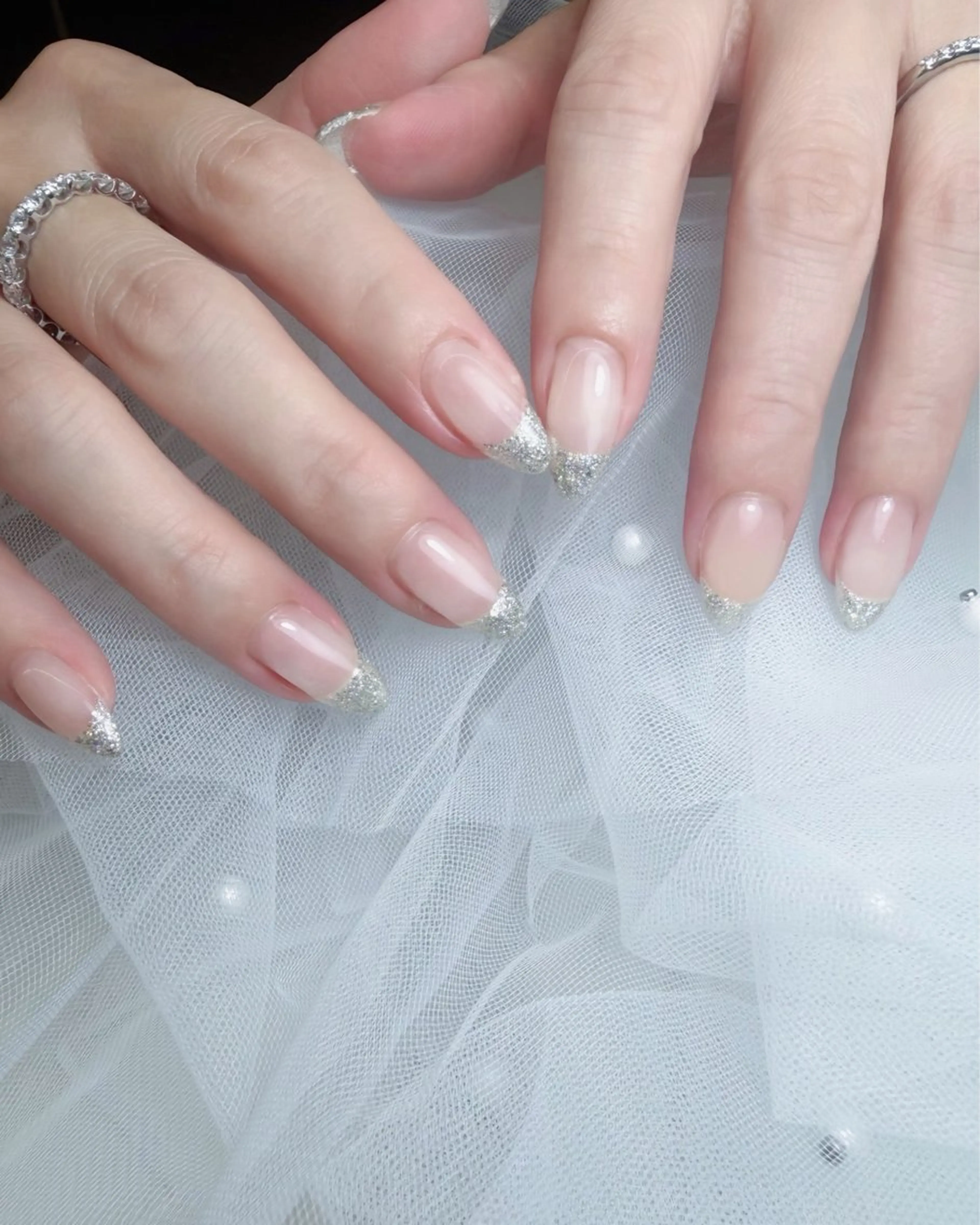 ネイル フレンチネイル ガーリー ラメ(グリッター) MAKI🎀Nail 堺筋本町/心斎橋のネイルデザイン