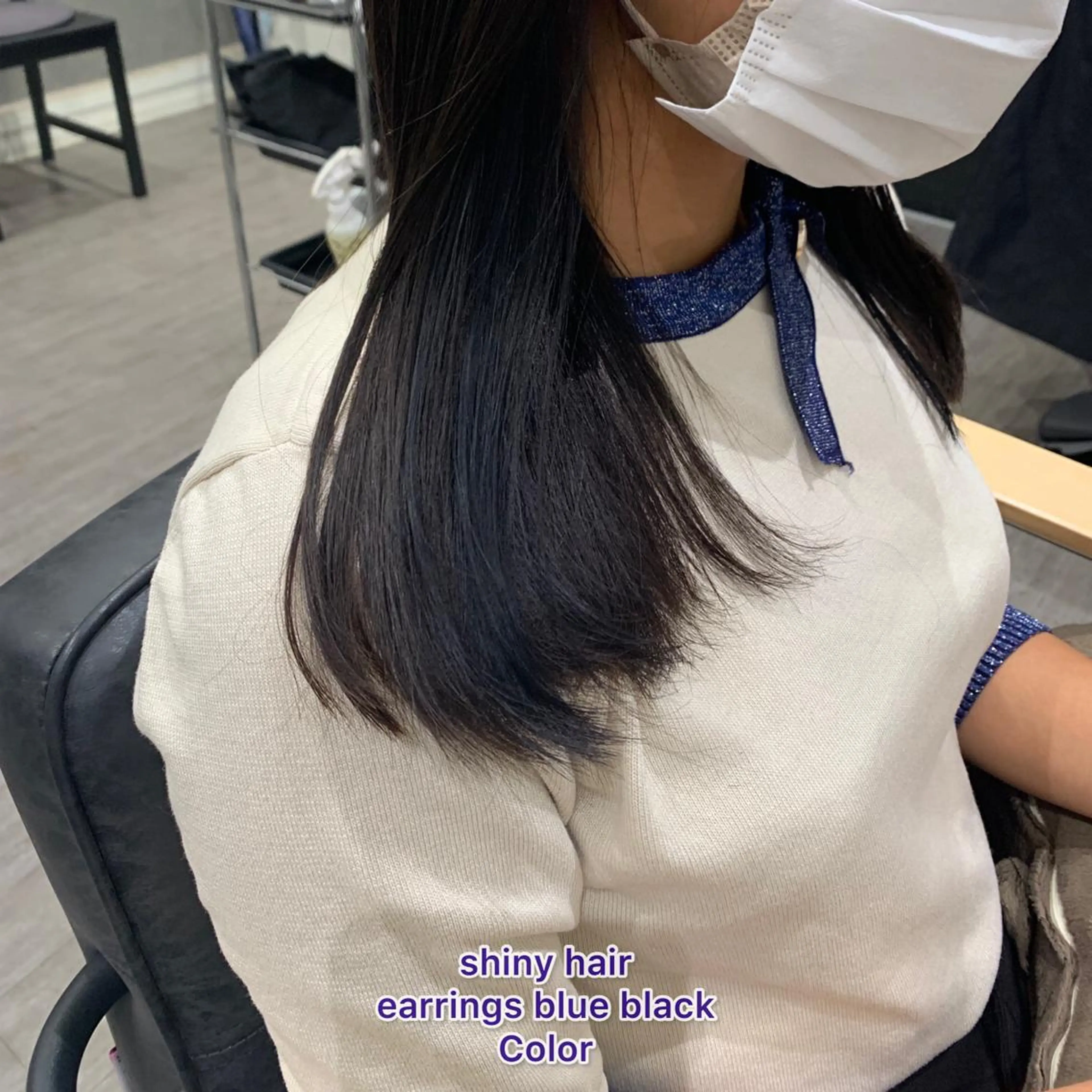 セミロング カラー 黒髪 ブルーカラー ブルーブラック イヤリングカラー 艶髪レイヤー上田 紗也🇰🇷💗のヘアスタイル