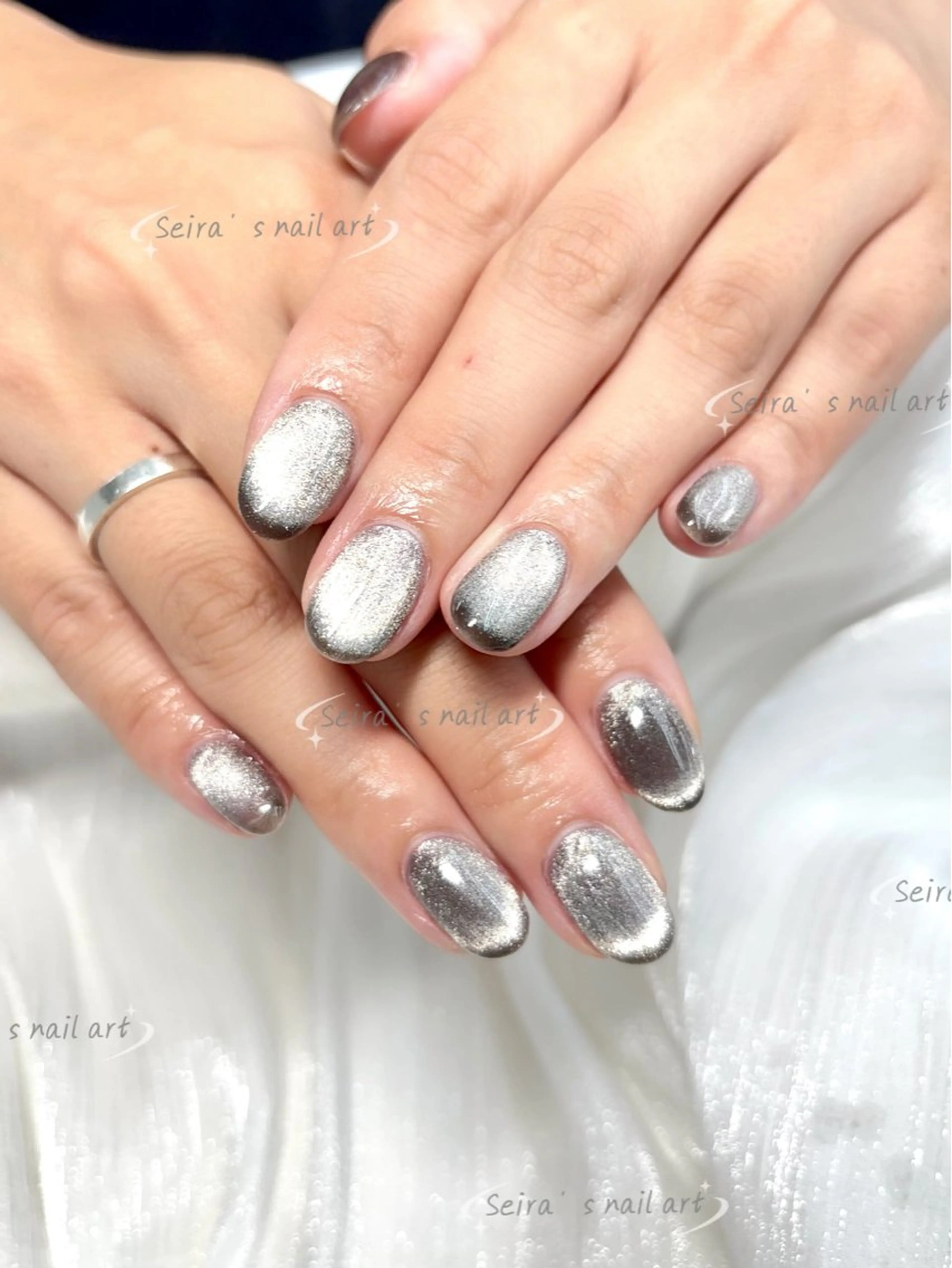 ネイル マグネットネイル シルバー シンプルネイル ハンドネイル ハンドケア Seira ʕ•ᴥ•ʔのネイルデザイン