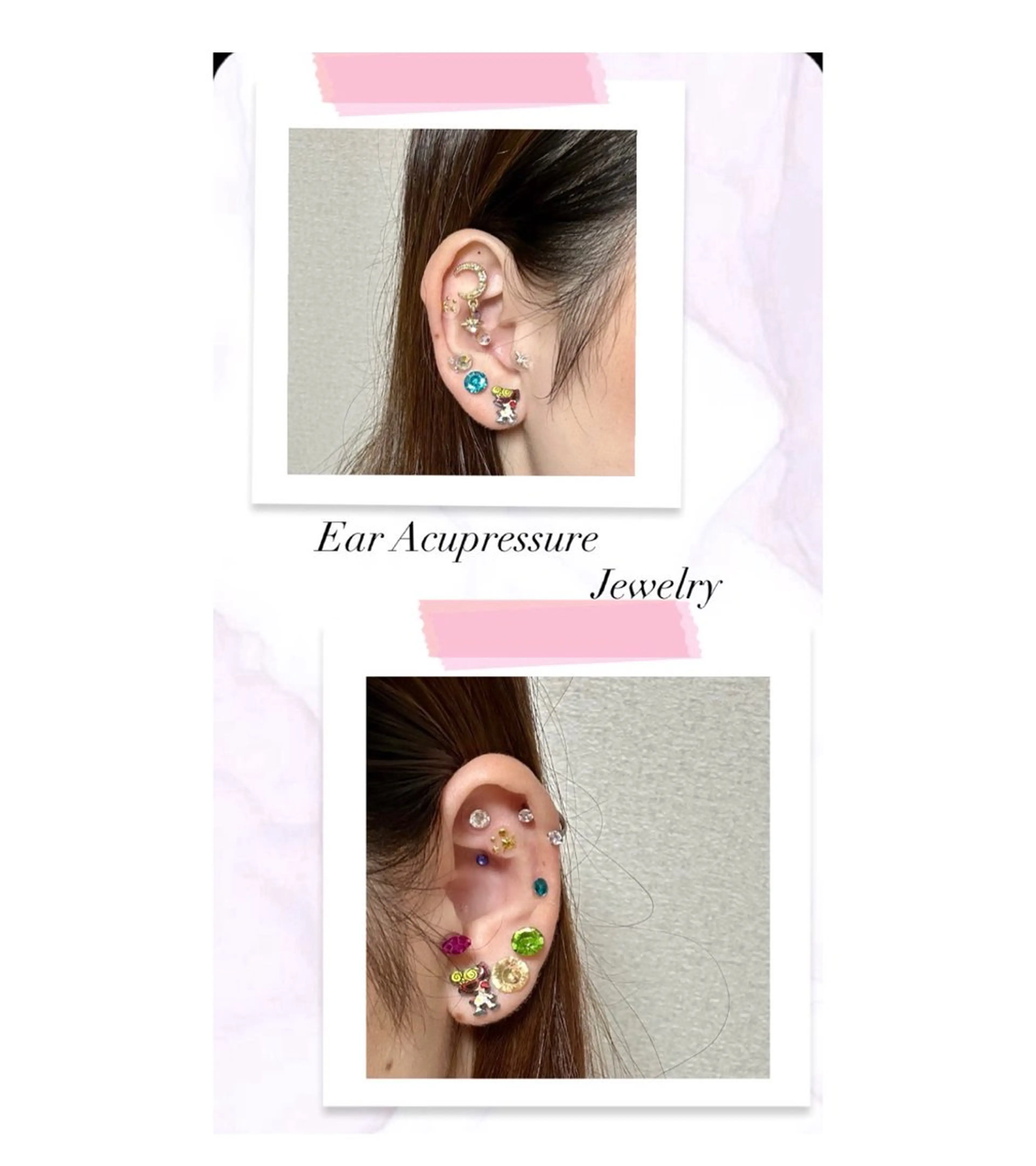 ◇スタンダードコース◇   耳つぼ8コ（片耳4つずつ）➕ジュエリー付け放題➕耳リフレ付き👂"の写真