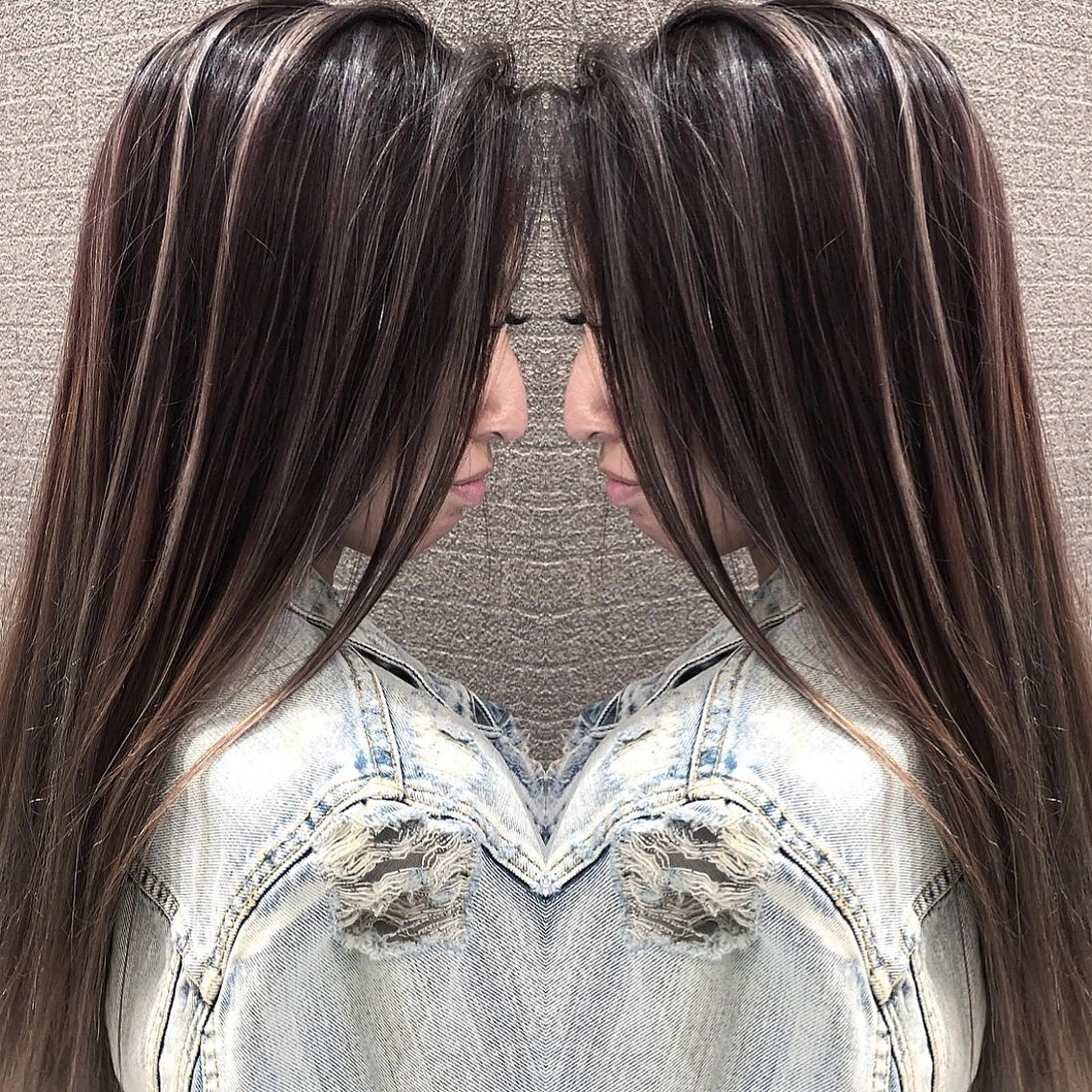 ロング カラー バレイヤージュ デザインカラー ハイライトカラー ハイライト レイヤーカット アンドウ ユウ/ レイヤーカット/韓国のヘアスタイル