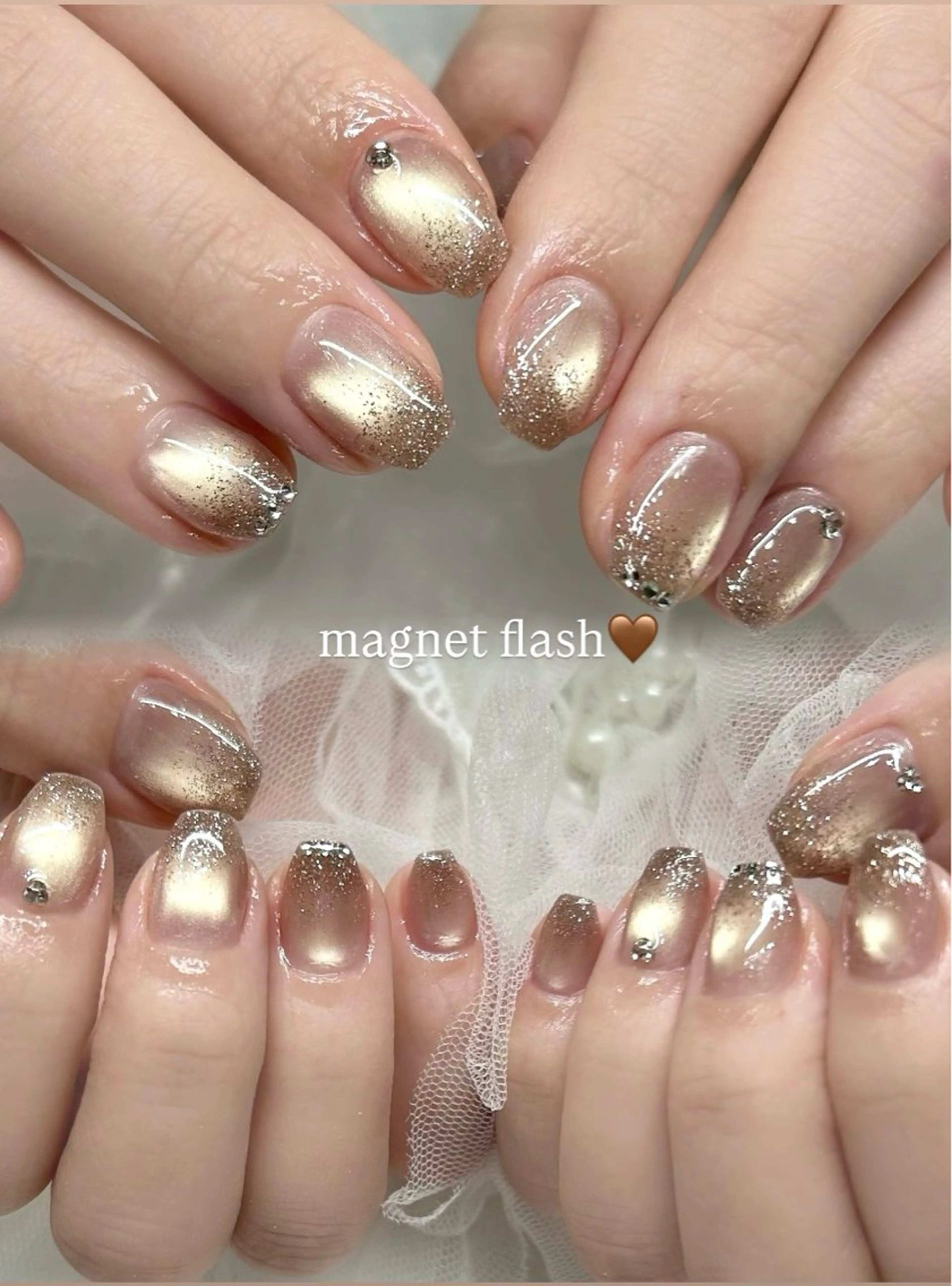 ネイル ブラウン 成人式 フラッシュネイル ジェルネイル マグネットネイル ハンドネイル 🎀チーク/ちゅるん 🫧chisa🎀のネイルデザイン