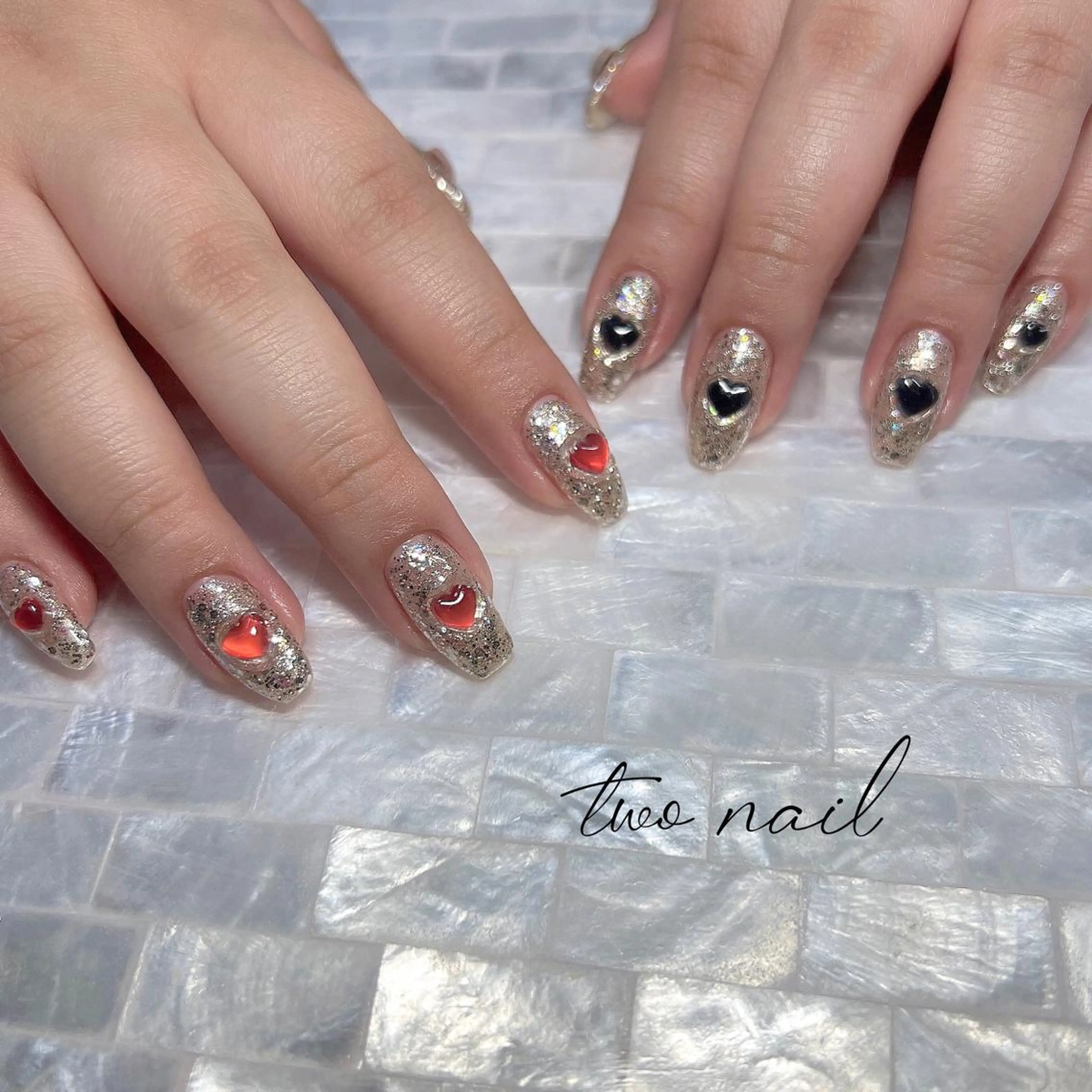 ネイル アートネイル オーロラネイル フットネイル ハート キラキラネイル ハンドネイル two nailのネイルデザイン