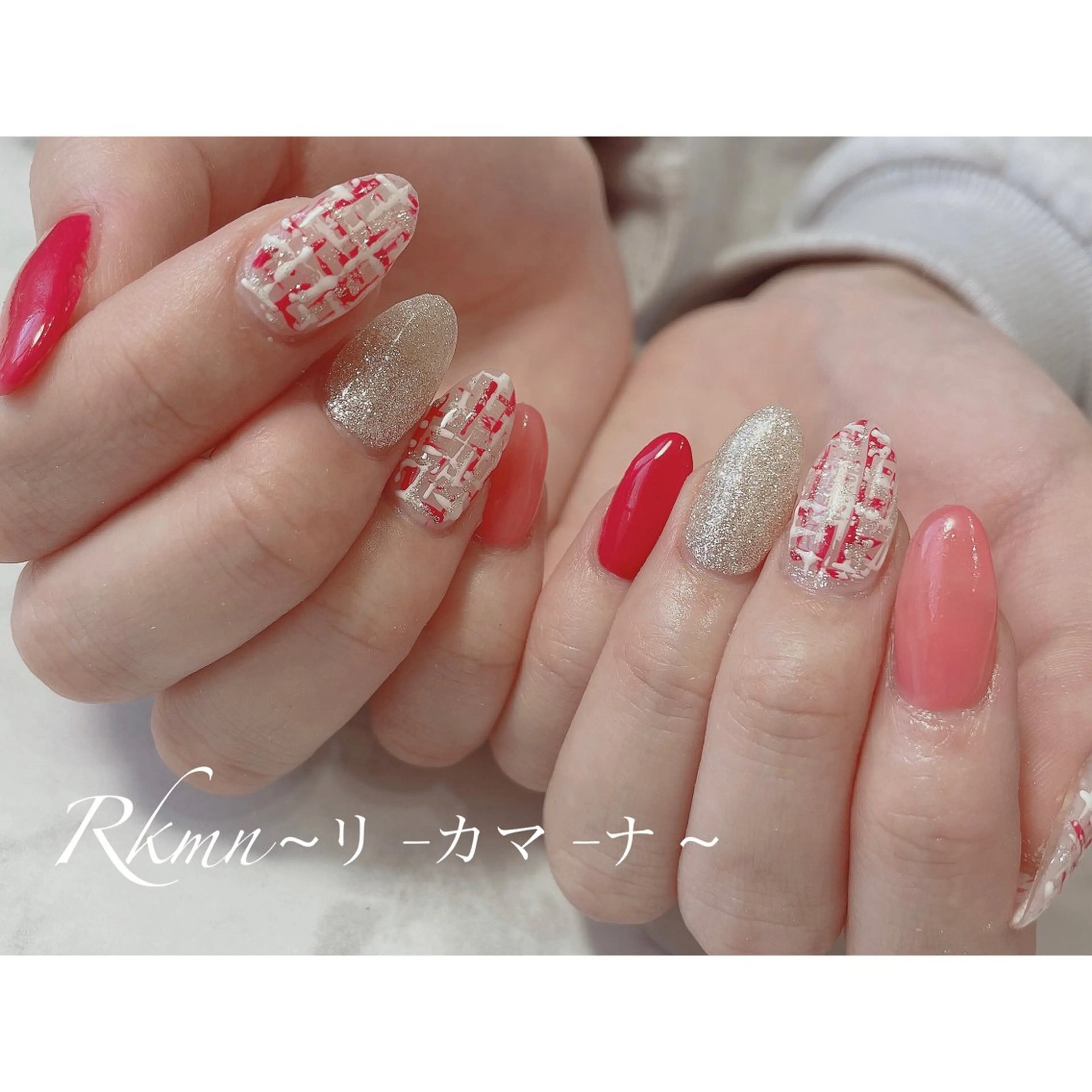 ネイル アートネイル ピンク 春ネイル ツイードネイル ハンドネイル フットネイル ハンドケア Rkmn ~リ-カマ-ナ~のネイルデザイン