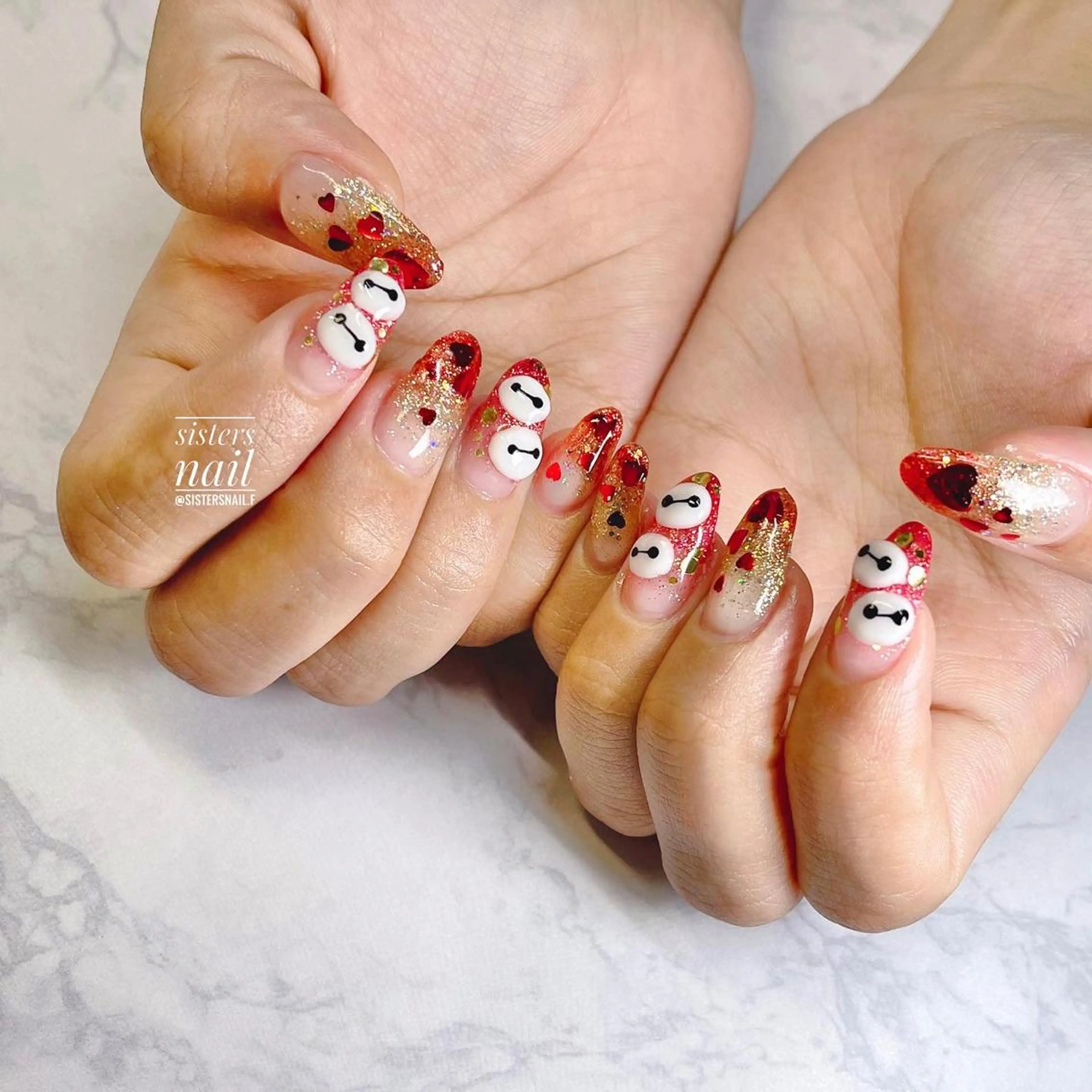 ネイル アートネイル グラデーション ハート ホログラムネイル キラキラネイル sisters nail.fのネイルデザイン