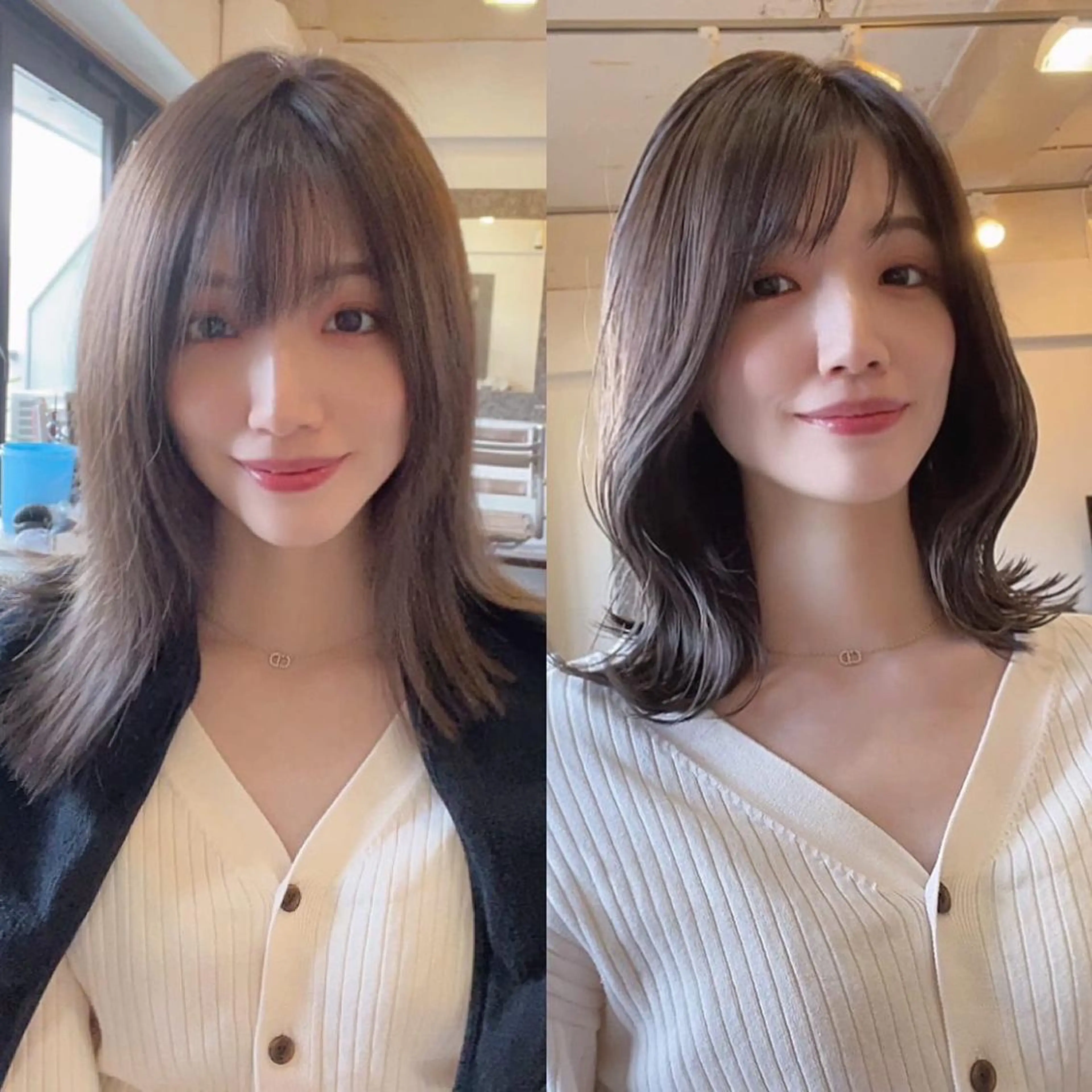 ミディアム カラー 黒髪 ブルーカラー ブルーブラック インナーカラー くせ毛 カット ヘアカラー トリートメント 武田涼レイヤーカット 髪質改善×縮毛矯正のヘアスタイル