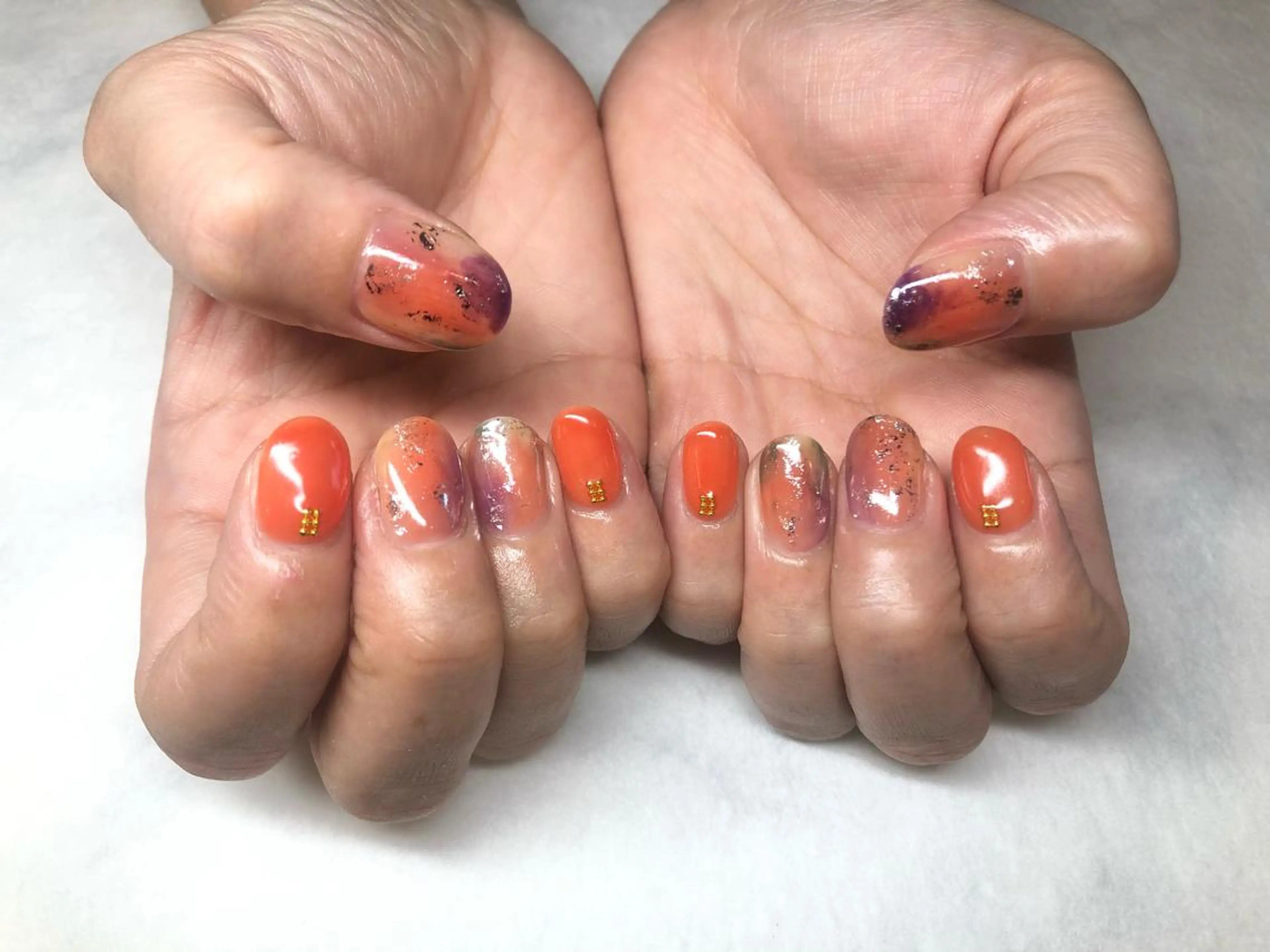 ネイル ニュアンスネイル オレンジ いちじゅう あおいのネイルデザイン