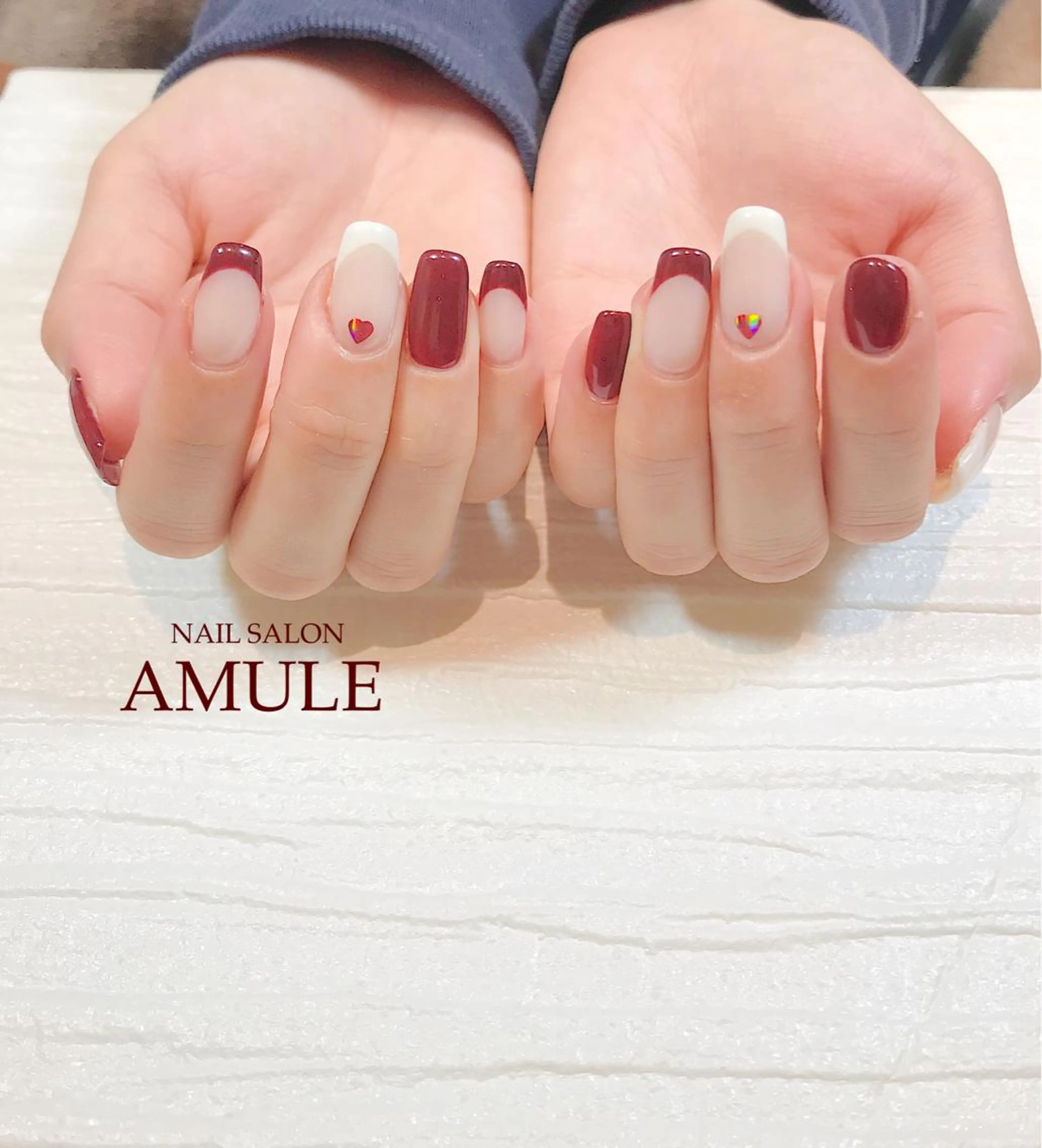 ネイル フレンチネイル ジェルネイル ハート ワンカラーネイル ハンドネイル NAILSALON AMULEのネイルデザイン