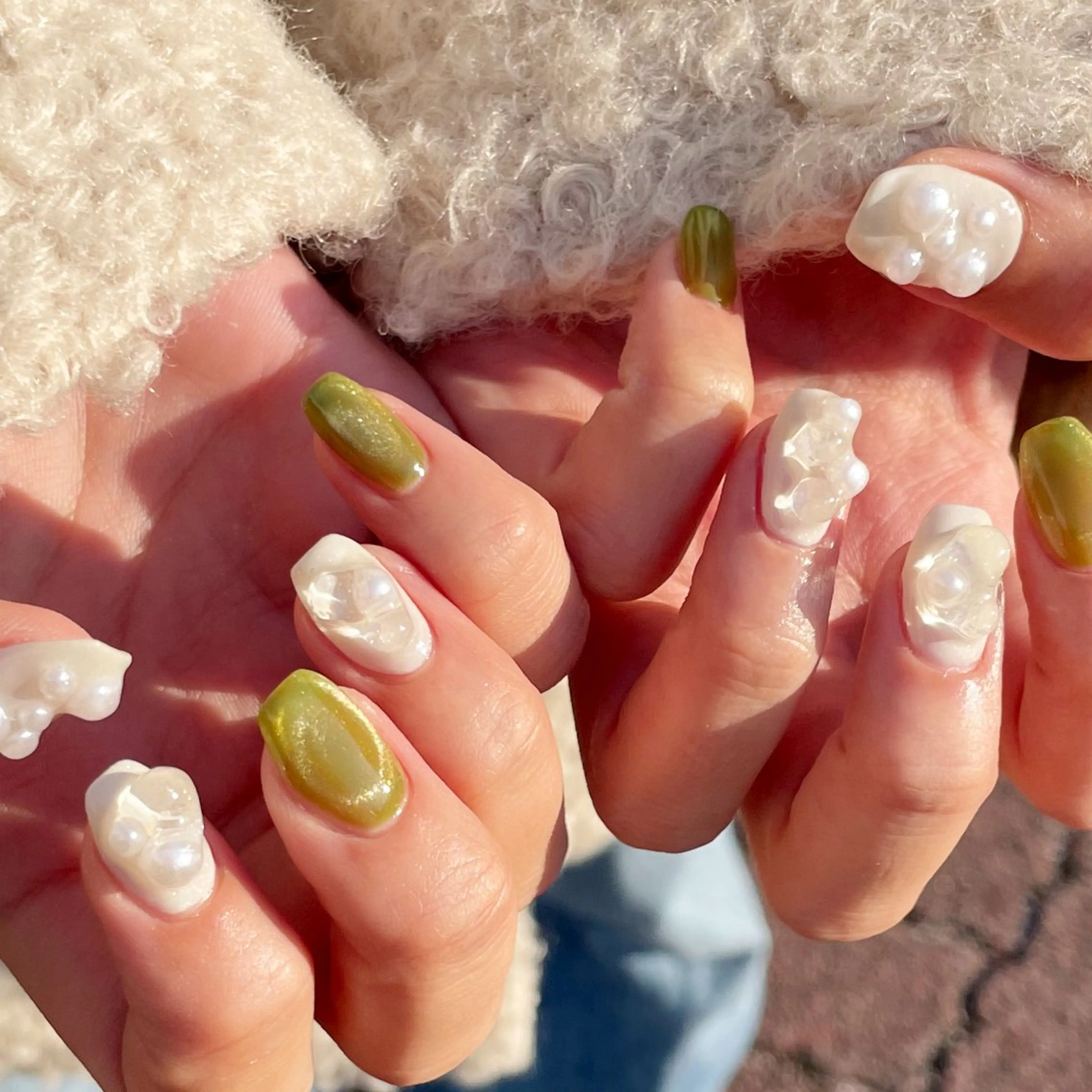 ネイル グリーン ハンドネイル y-neil 🐪🫧‪のネイルデザイン