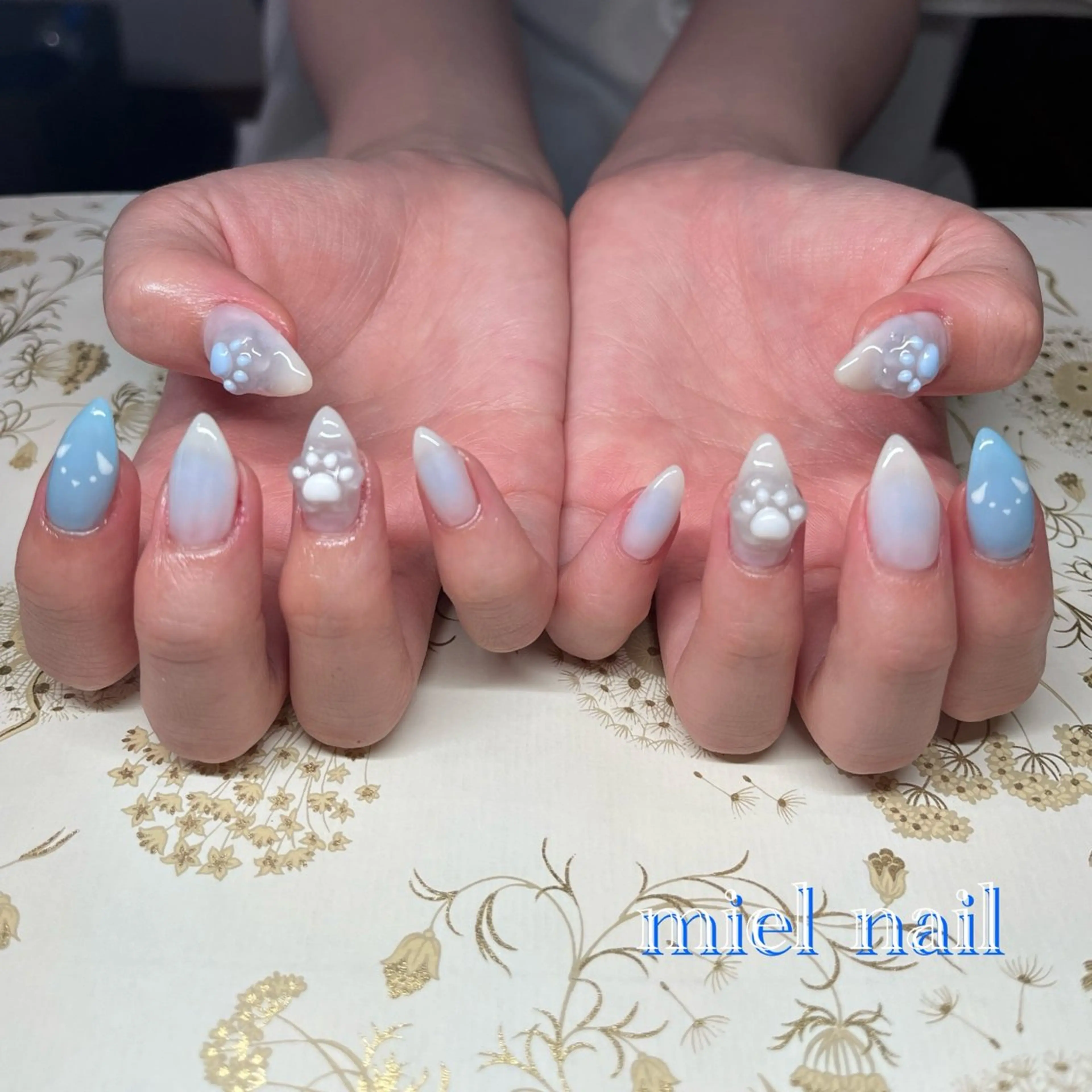 ネイル ブルー チークネイル 夏ネイル ハンドネイル miel nailのネイルデザイン