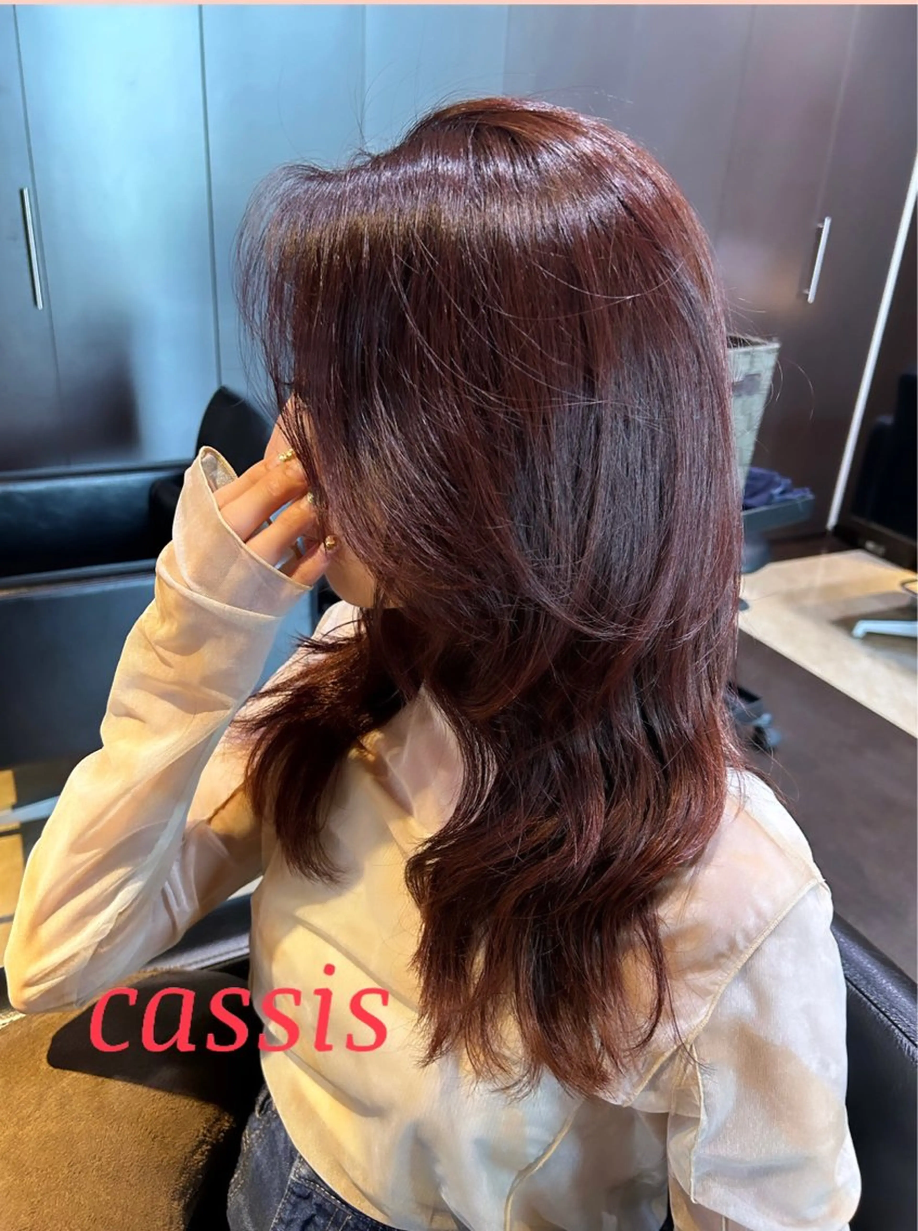 ロング カラー ブラウンカラー カシス ピンクカラー パーマモデル募集中 瀬在紗也香のヘアスタイル