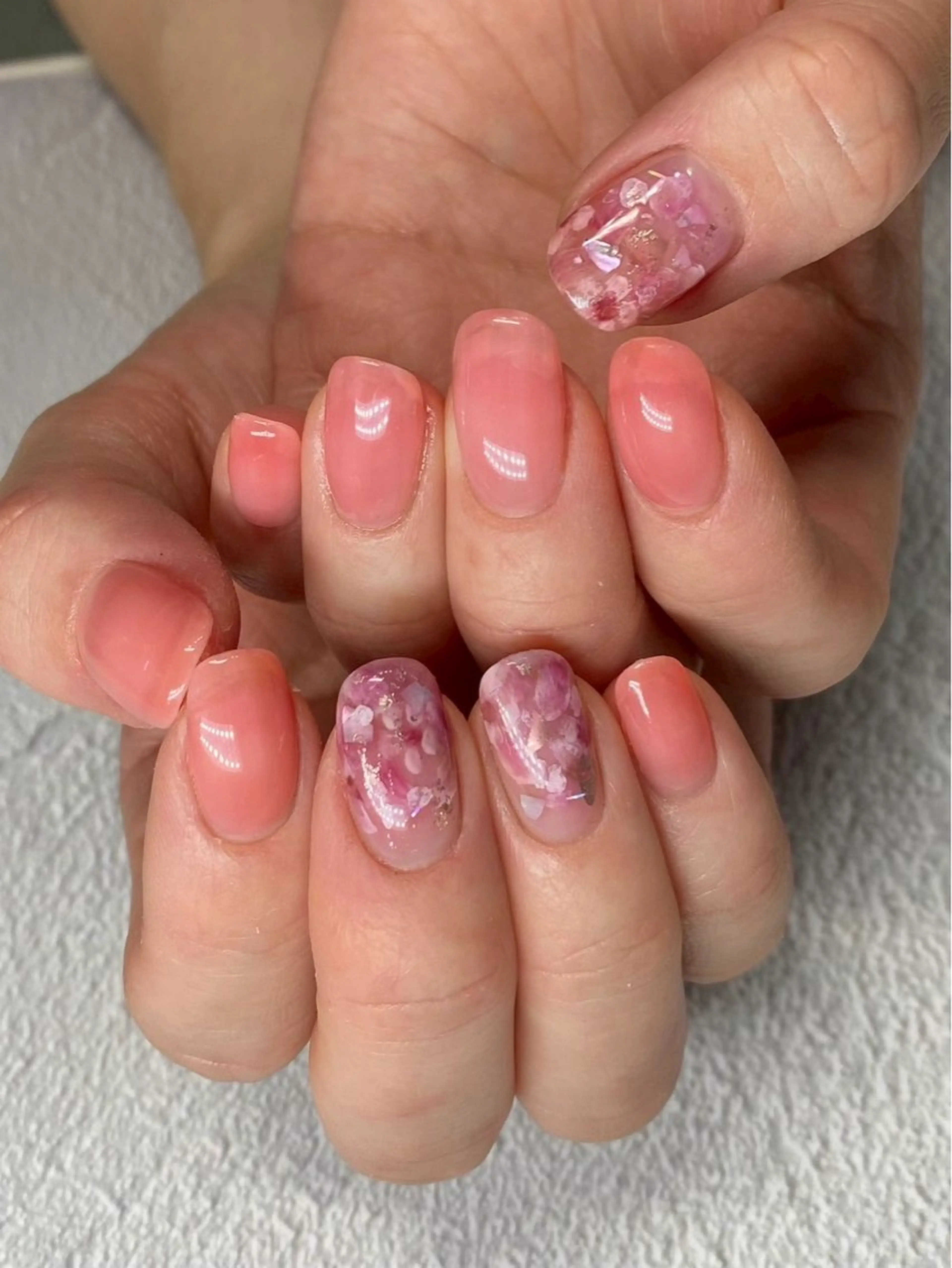 ネイル ピンク 春ネイル ハンドネイル Private nail salon　n＋【エヌプラス】所属・大島 心花のネイルデザイン