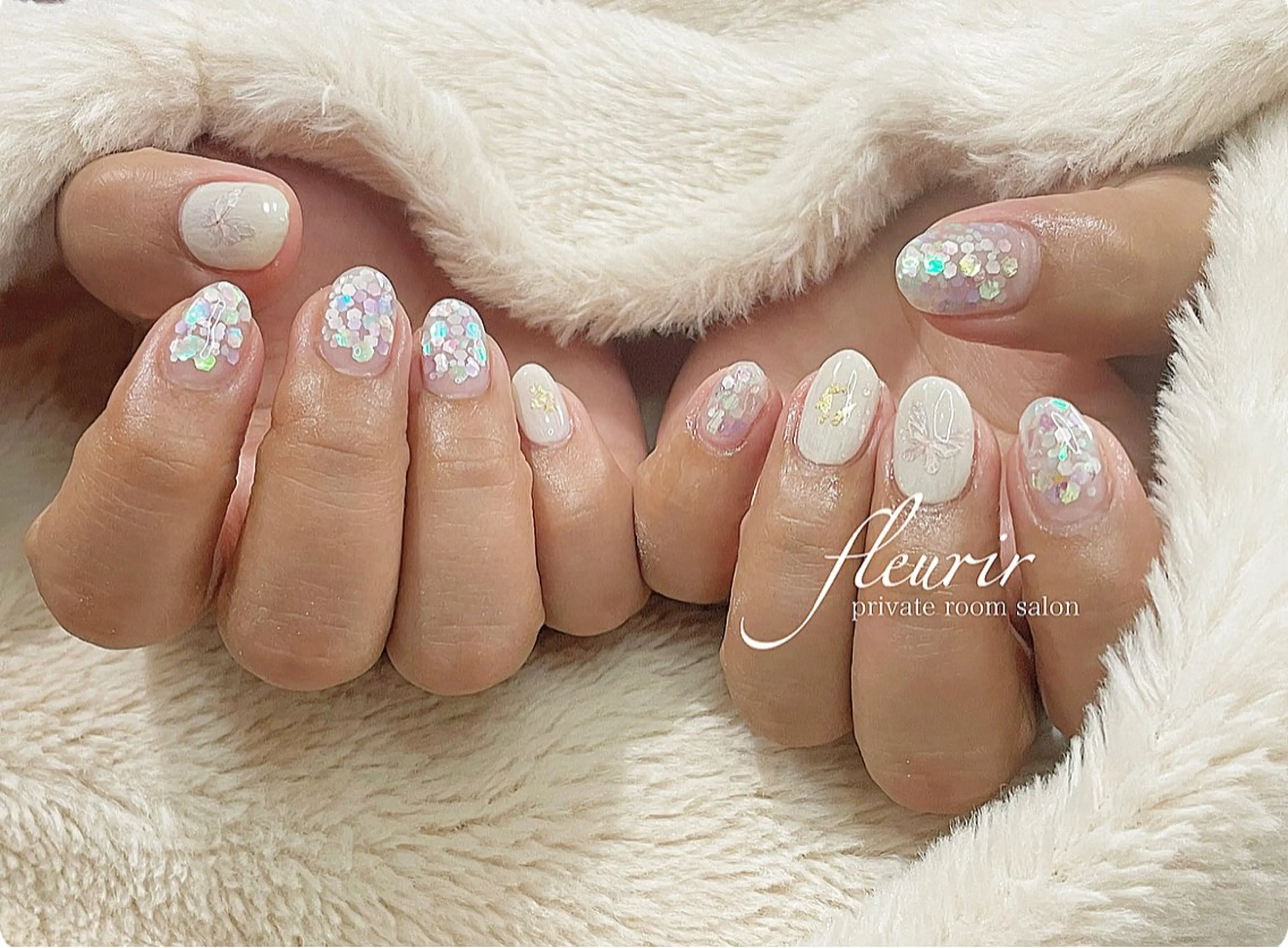 ネイル オーロラネイル ホログラムネイル キラキラネイル フルリール 【プライベートサロンのネイルデザイン